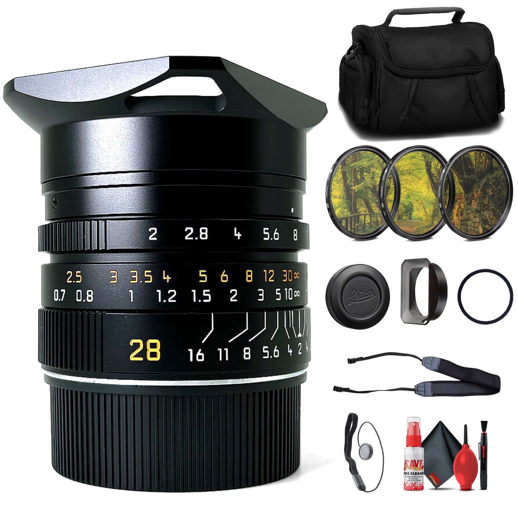 Leica M 28mm f/2 Summicron Aspherical - Black + 6Ave Accessory Kit Leica