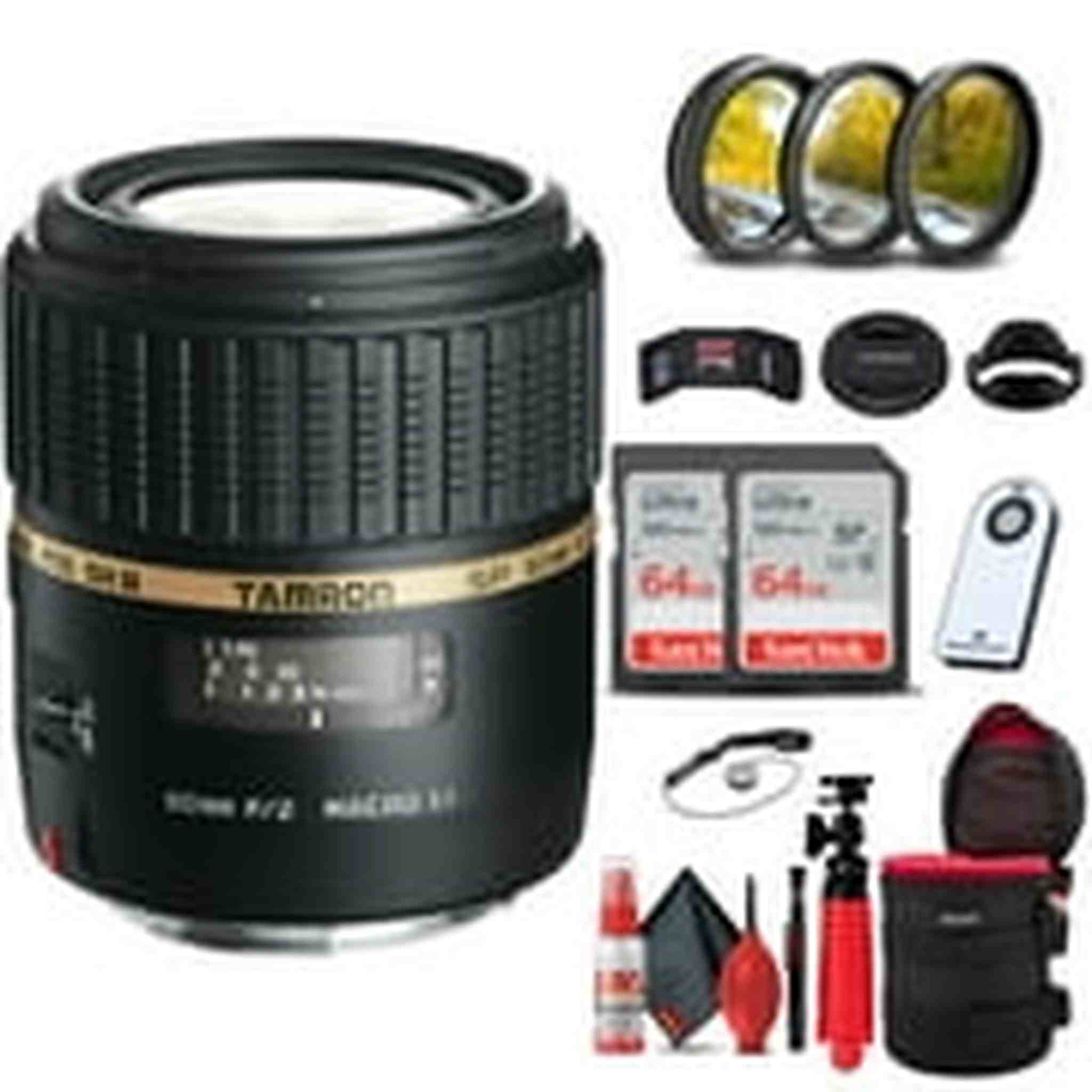 Tamron SP 60mm f/2 Di II 1:1 Macro Lens for Sony A + 128GB Accessory Bundle