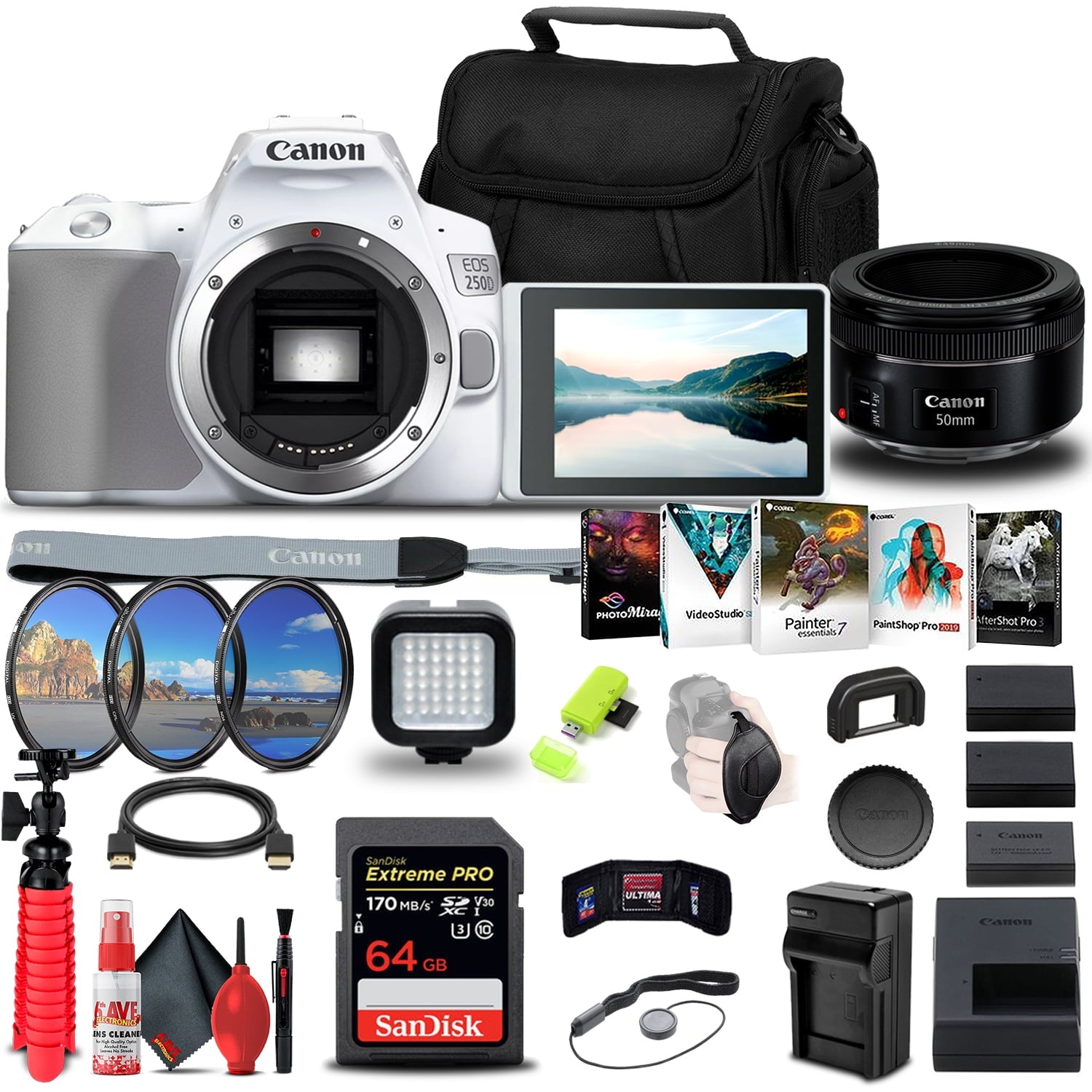 Canon EOS 250D / Rebel SL3 DSLR Camera (Body Only) + Canon Lens + More Bundle