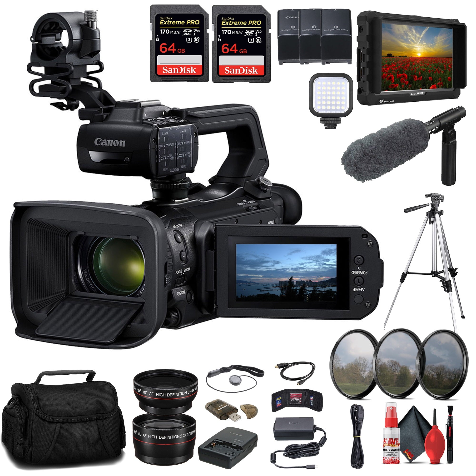 Canon XA70 UHD 4K30 Camcorder with Dual-Pixel Autofocus + 4K Monitor + Pro + More