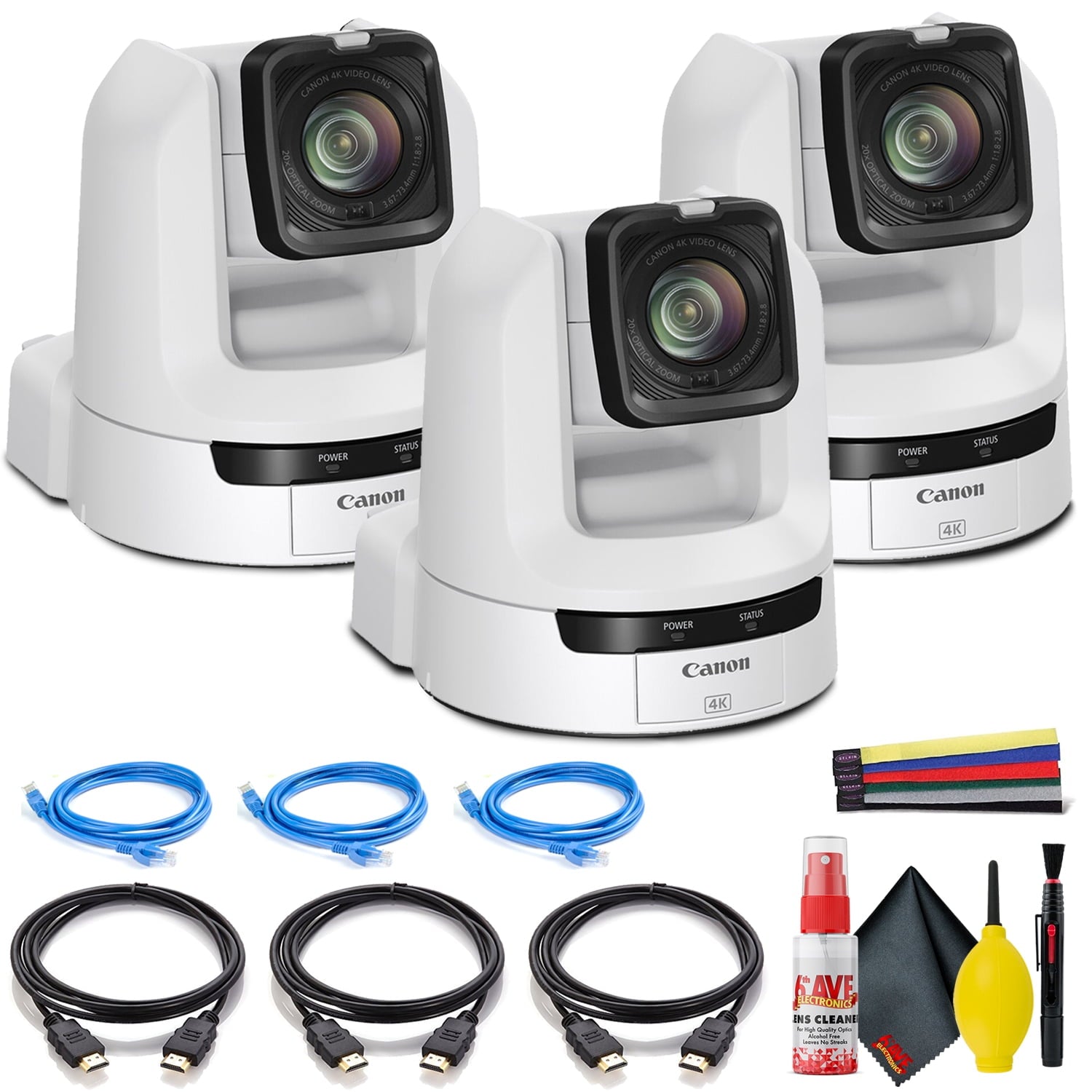 3 x Canon CR-N300 4K NDI PTZ Camera with 20x Zoom Titanium White - Bundle