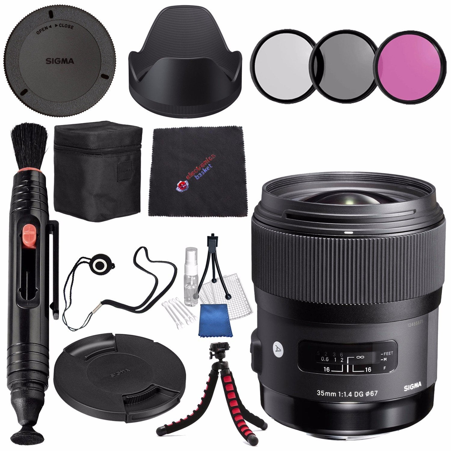 Sigma 35mm f/1.4 DG HSM Art Lens for Nikon DSLR Cameras #340306 + 67mm 3 Piece Filter Kit + Lens Pen Cleaner + Microfiber Cleaning Cloth Bundle