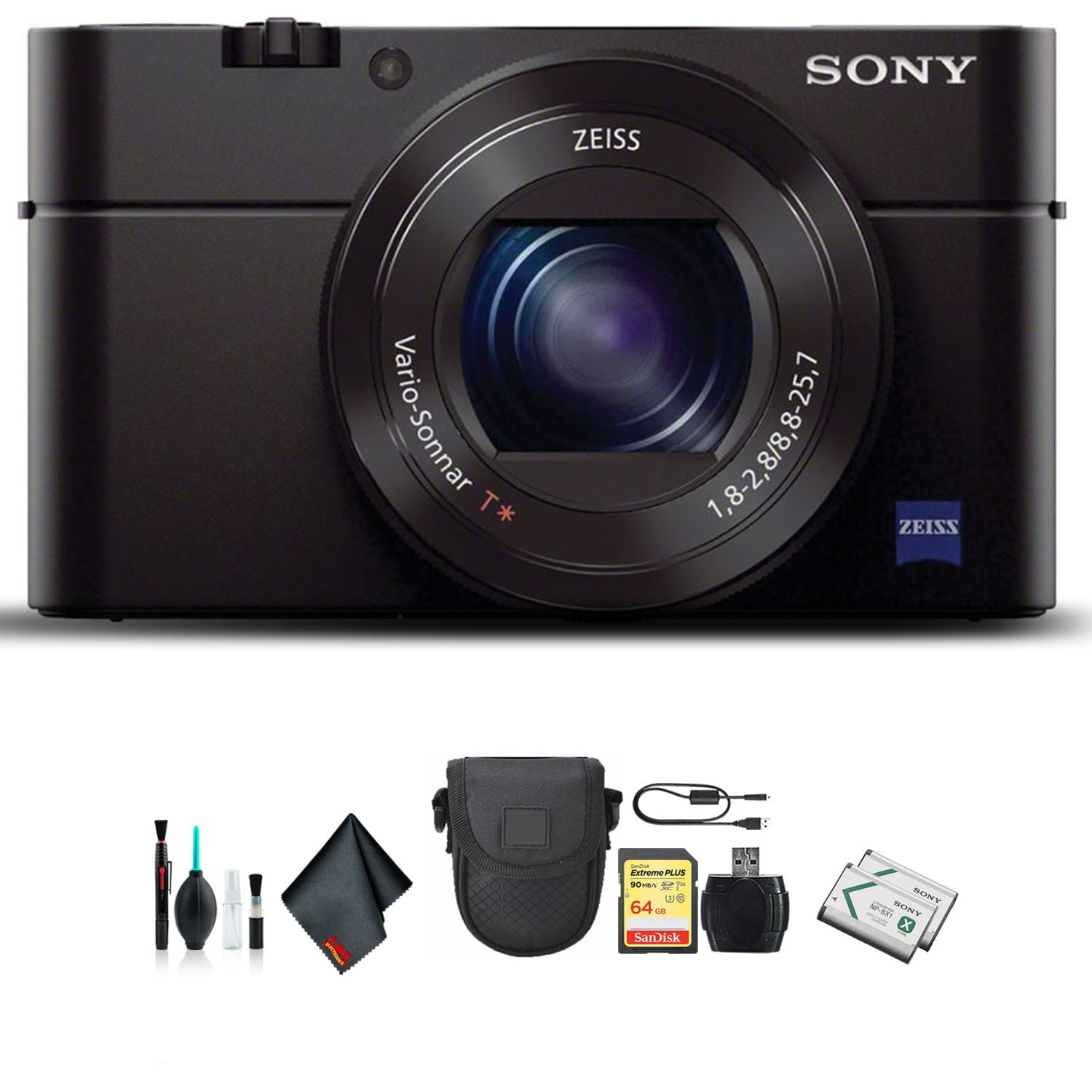 Sony Cyber-shot DSC-RX100 III Camera DSCRX100M3/B With Soft Bag, Additional Battery, 64GB Memory Card, Card Reader , Plus Essential Accessories