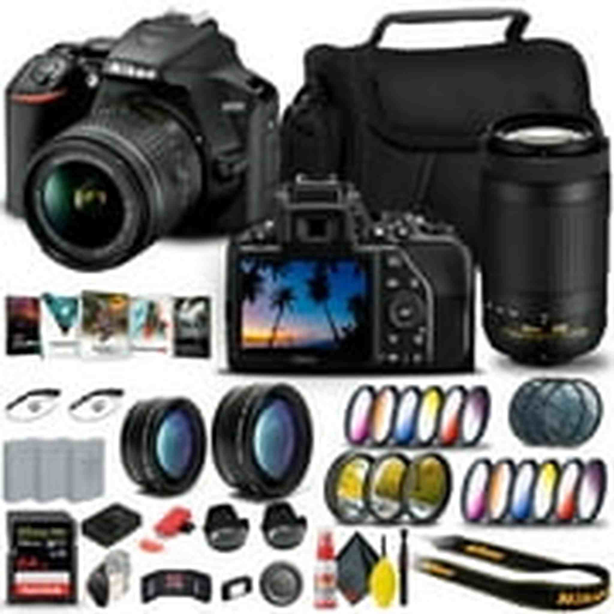 Nikon D3500 DSLR Camera with 18-55mm and 70-300mm Lenses 1588 + 64GB Extreme Pro Card Outdoor Bundle Nikon