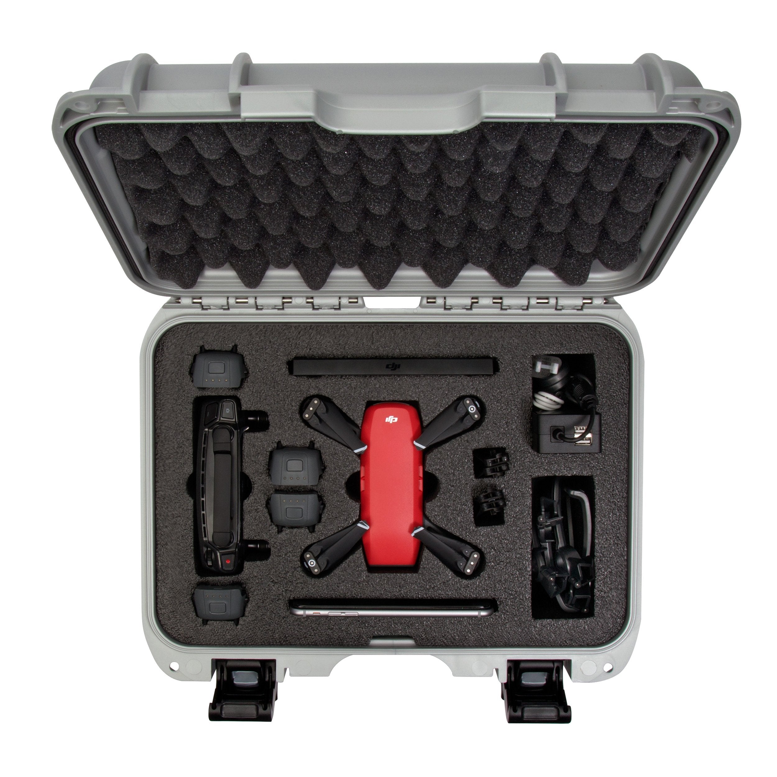 Nanuk 915 Waterproof Hard Drone Case with Custom Foam Insert for DJI Spark Flymore - Silver