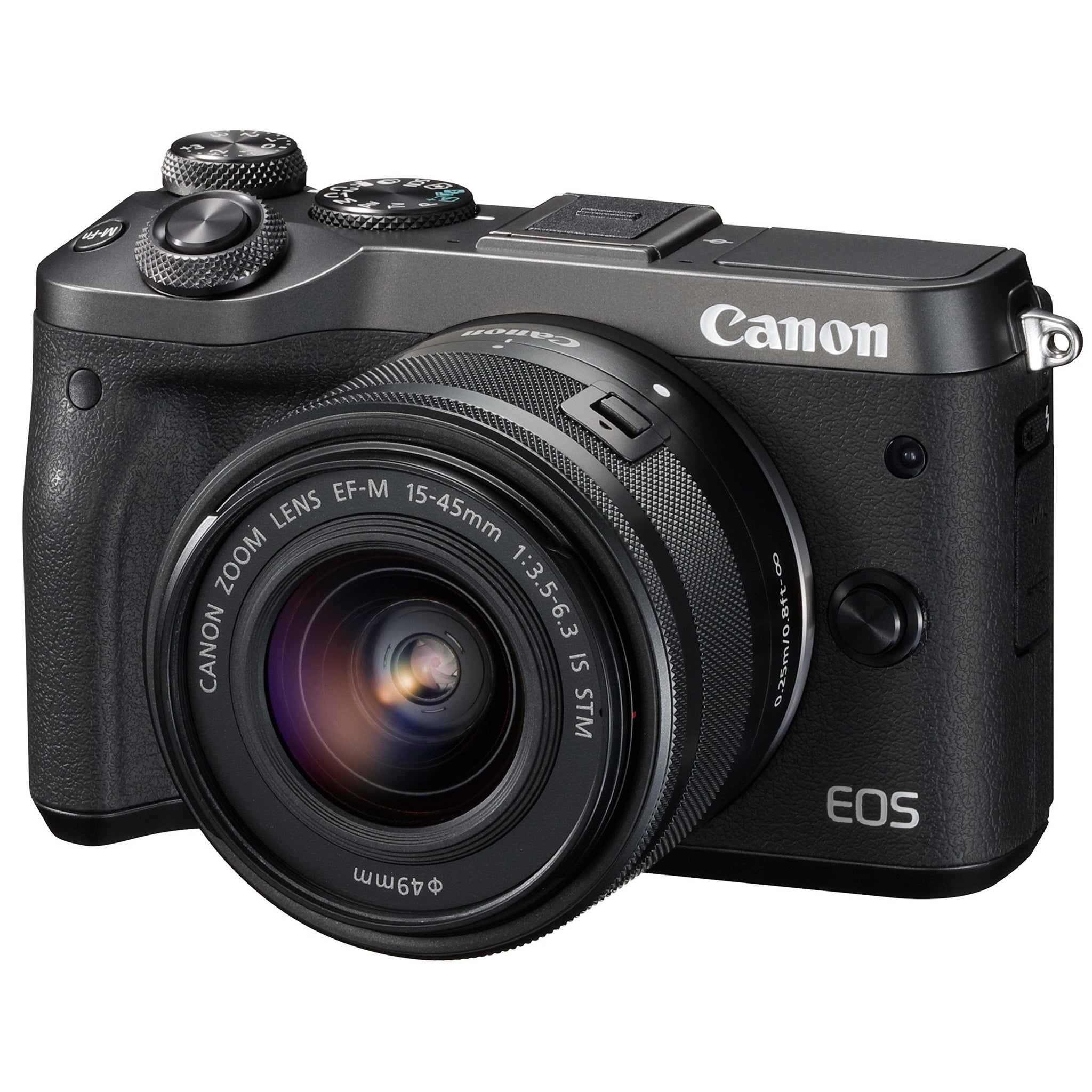 Canon mirrorless Single-Lens Camera EOS M6 Lens kit Black EF-M15-45mm F3.5-6.3 is STM- International Version No Warranty Canon