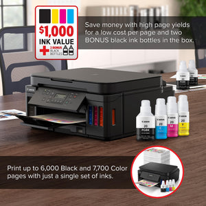 Canon PIXMA G6020 All-in-One Supertank Wireless Megatank Printer, Copier and Scan with Mobile Printing, Black, Works with Alexa