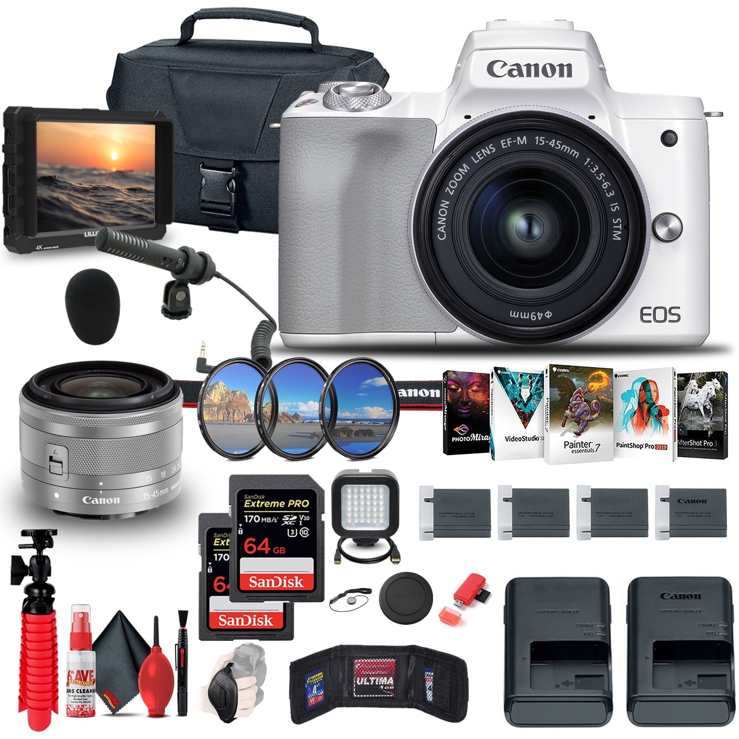 Canon EOS M50 Mirrorless Digital Camera with 15-45mm and 55-200mm Lenses Bundle