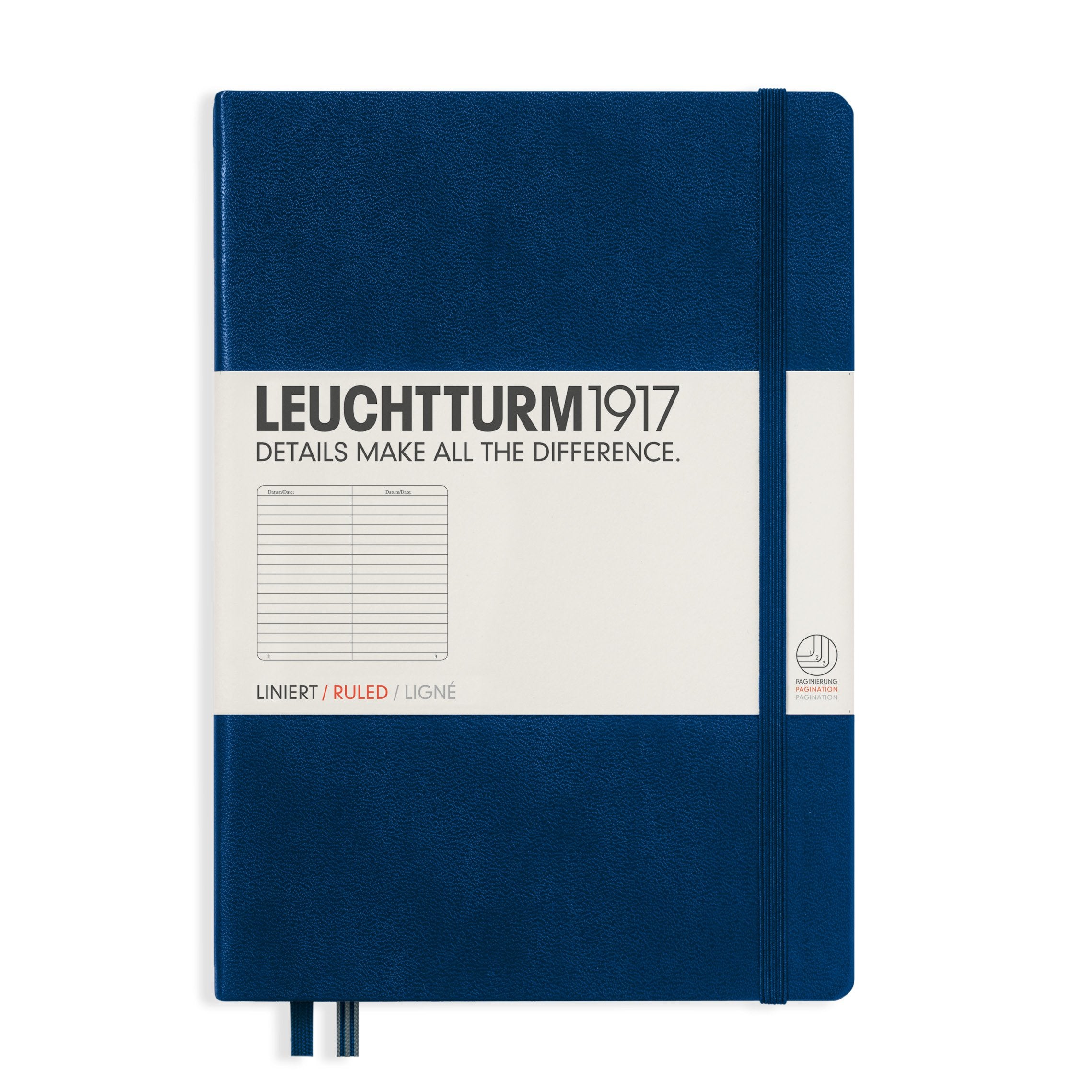 Leuchtturm1917 Medium A5 Lined Hardcover Notebook (Navy) - 249 Numbered Pages