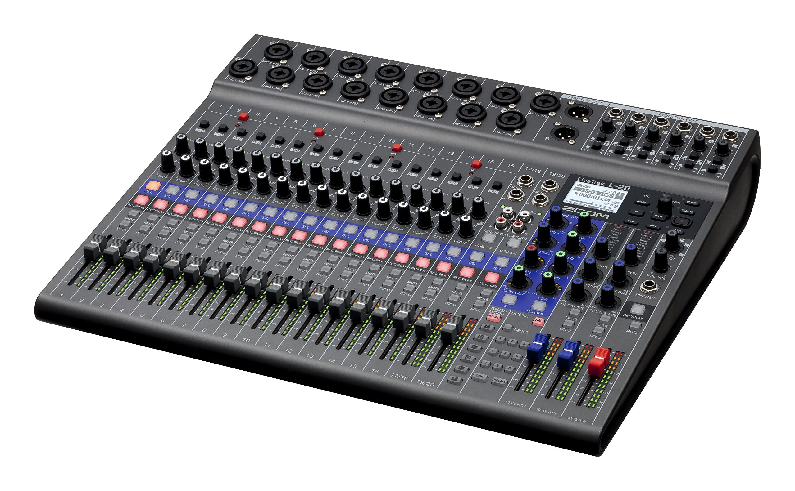 Zoom LiveTrak L-20 Digital Mixer & Multitrack Recorder, 20-Input/ 22-Channel SD Card Recorder, 22-in/4-out USB Audio Interface, 6 Customizable Outputs, Wireless iOS Control
