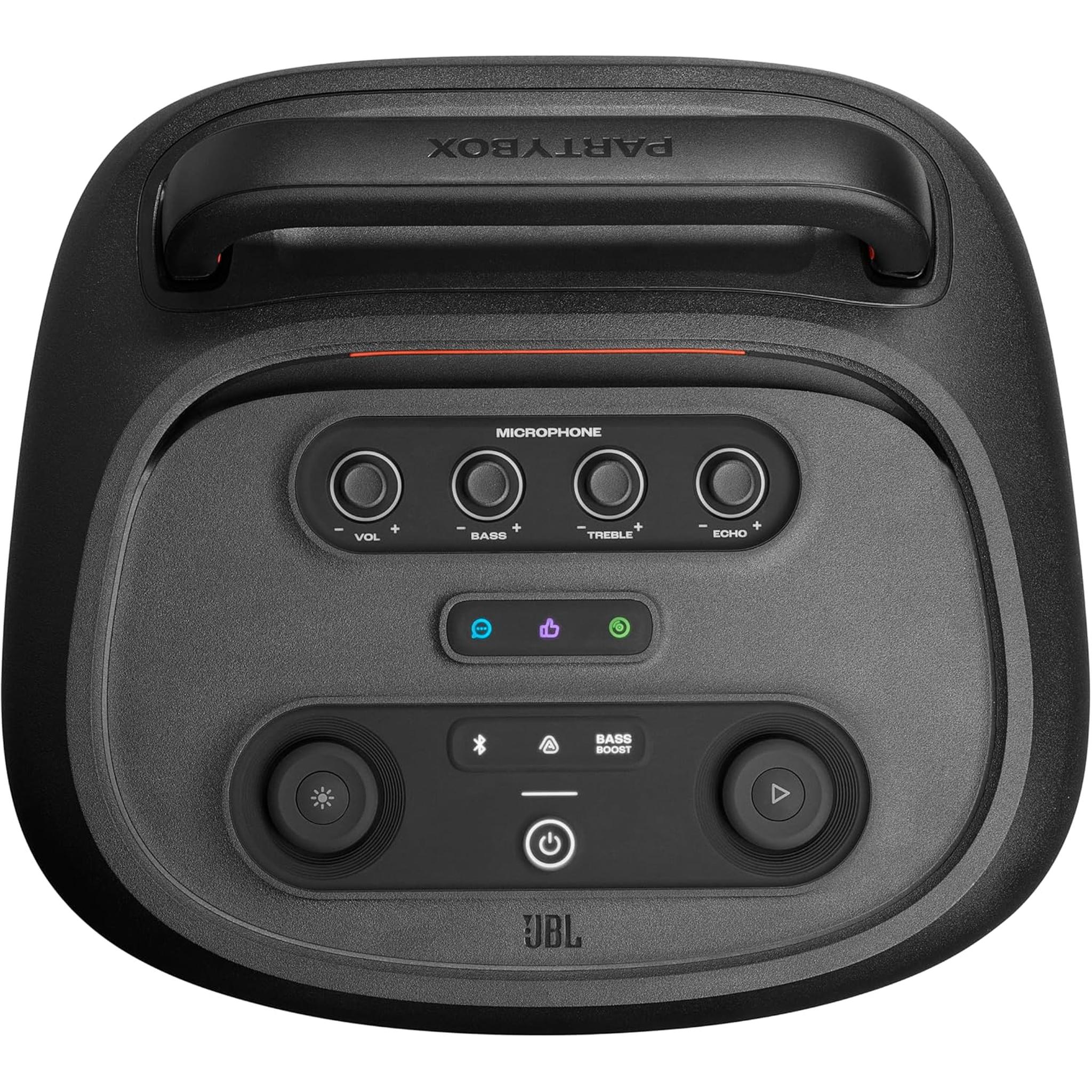 JBL PartyBox 520 - Portable Battery-Powered Party Speaker with AI Sound Boost, Up to 15 Hours of Play time, IPX4 Splash Proof, Multi-Speaker Connection by Auracast, and Telescopic Handle Black