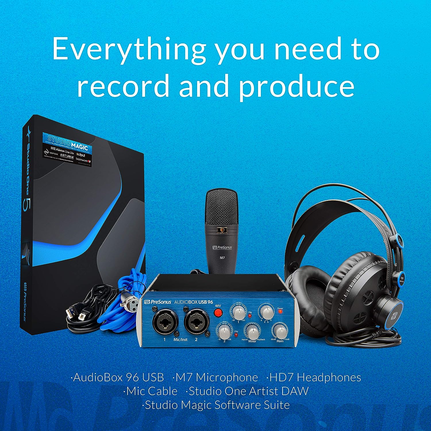 PreSonus AudioBox 96 25th Anniversary Studio Recording Bundle with Studio One Artist DAW Music Production Software