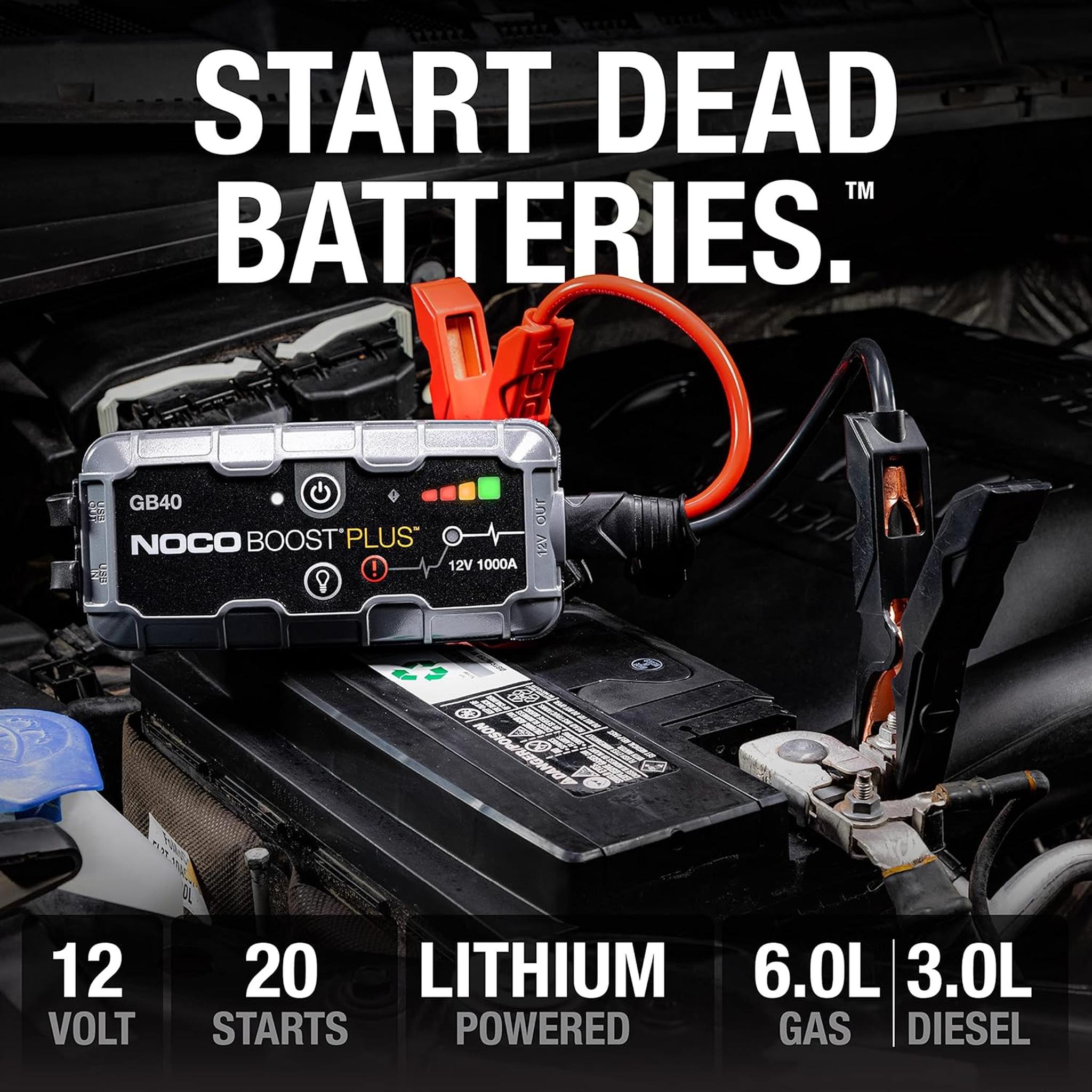 NOCO Boost Plus GB40 1000A UltraSafe Car Battery Jump Starter, 12V Battery Pack, Battery Booster, Jump Box, Portable Charger and Jumper Cables for 6.0L Gasoline and 3.0L Diesel Engines NOCO