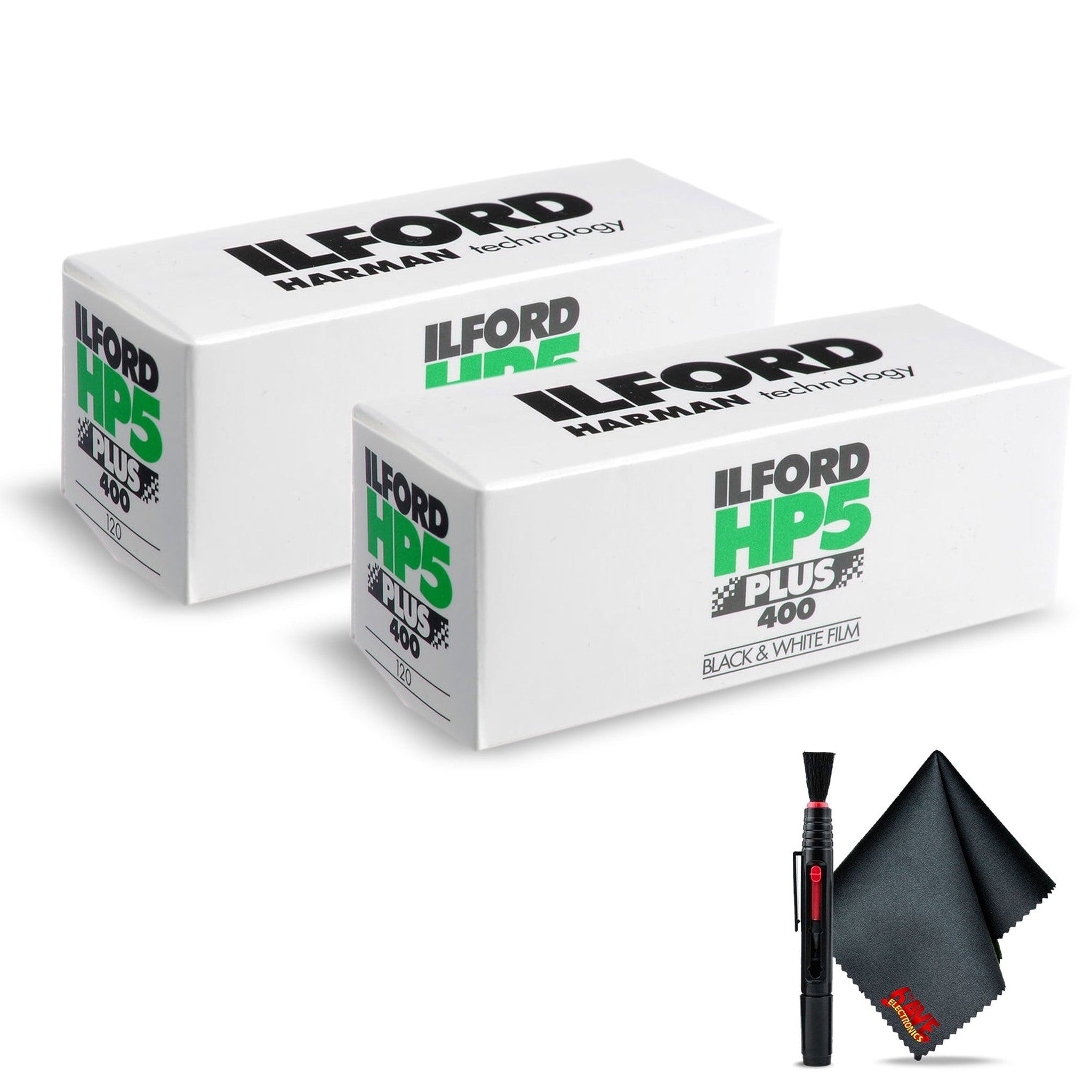 2 Ilford HP5 Plus B&W Negative Film ISO 400 120 Roll Film + Cleaning Kit Ilford
