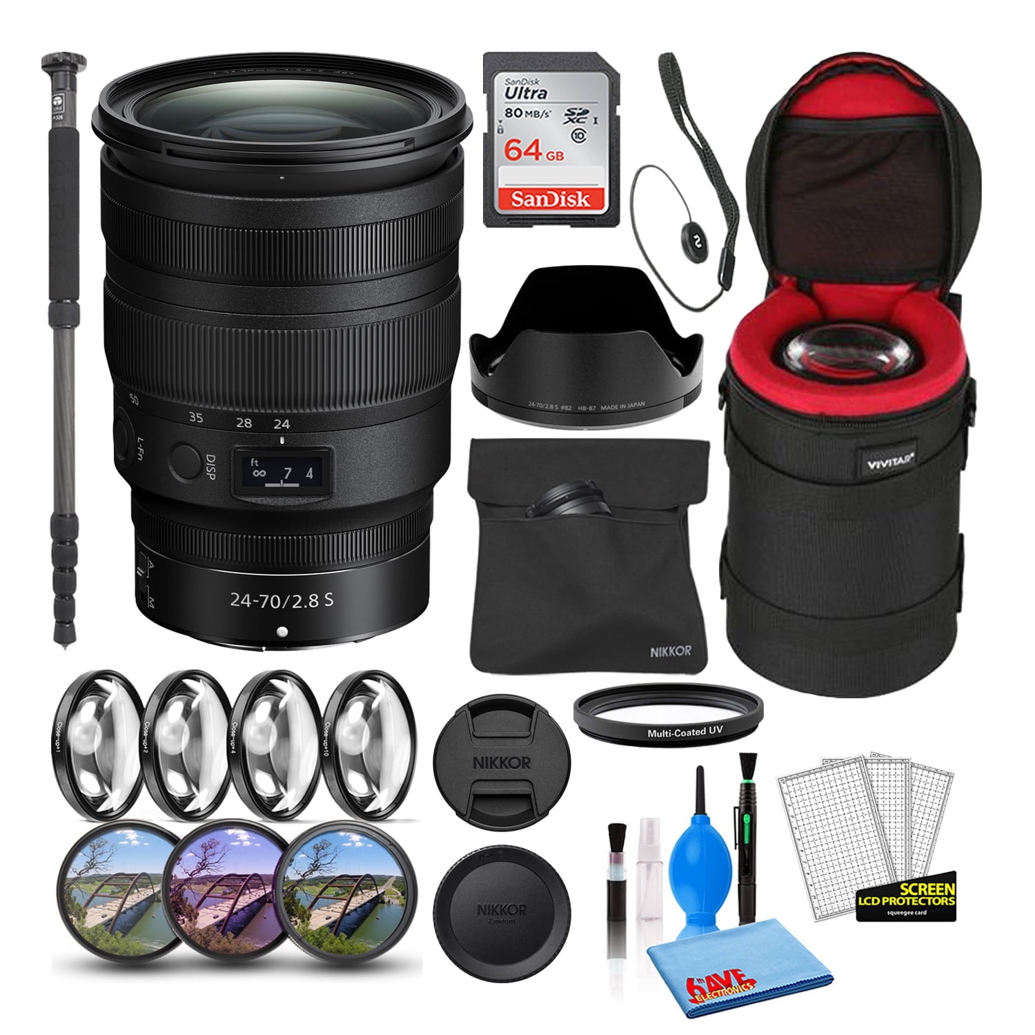 Nikon NIKKOR Z 24-70mm f/2.8 Zoom Lens (20089) Intl Model Bundle + 64GB SD Card