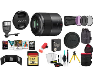 Panasonic Lumix G Macro 30mm f/2.8 ASPH. MEGA O.I.S. Lens with 128GB Memory Card and More International Model