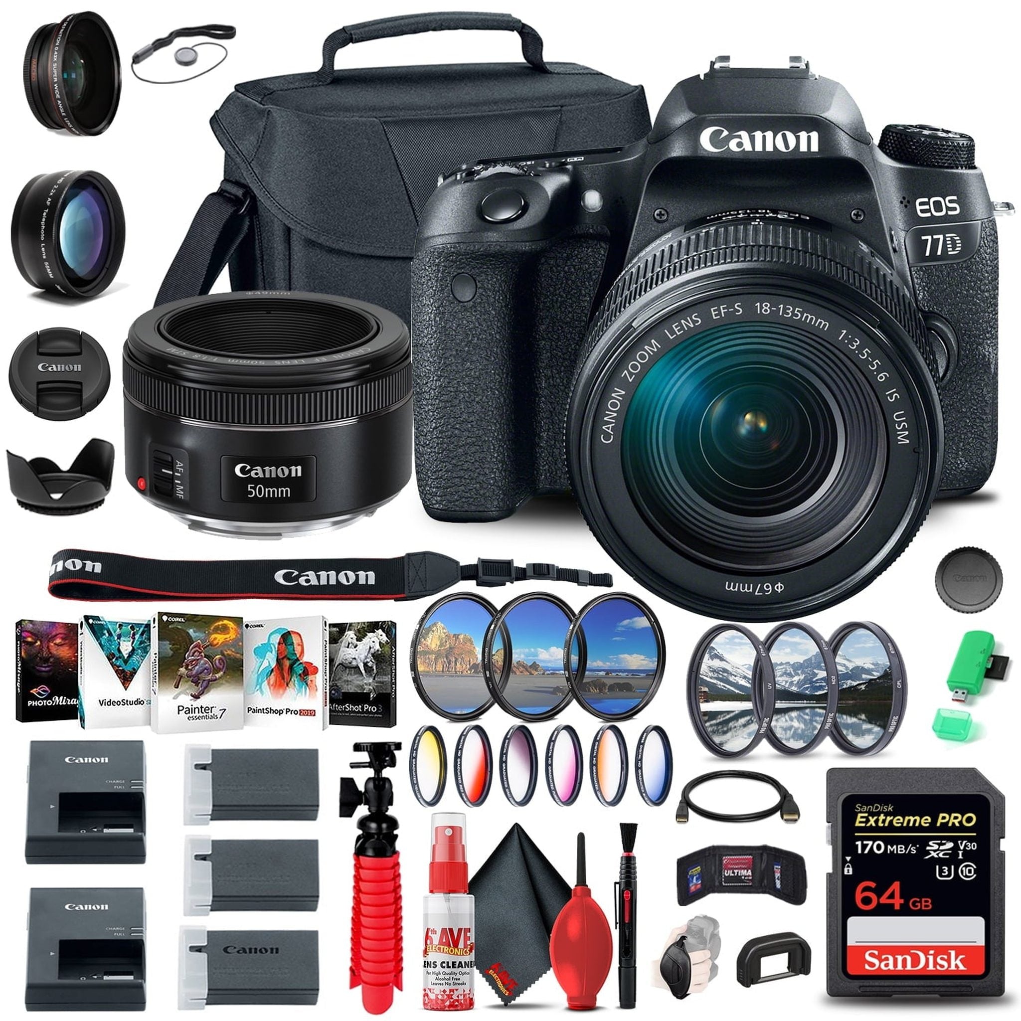 Canon EOS 77D DSLR Camera with 18-135mm USM Lens 1892C002 + Canon EF 50mm Lens Canon