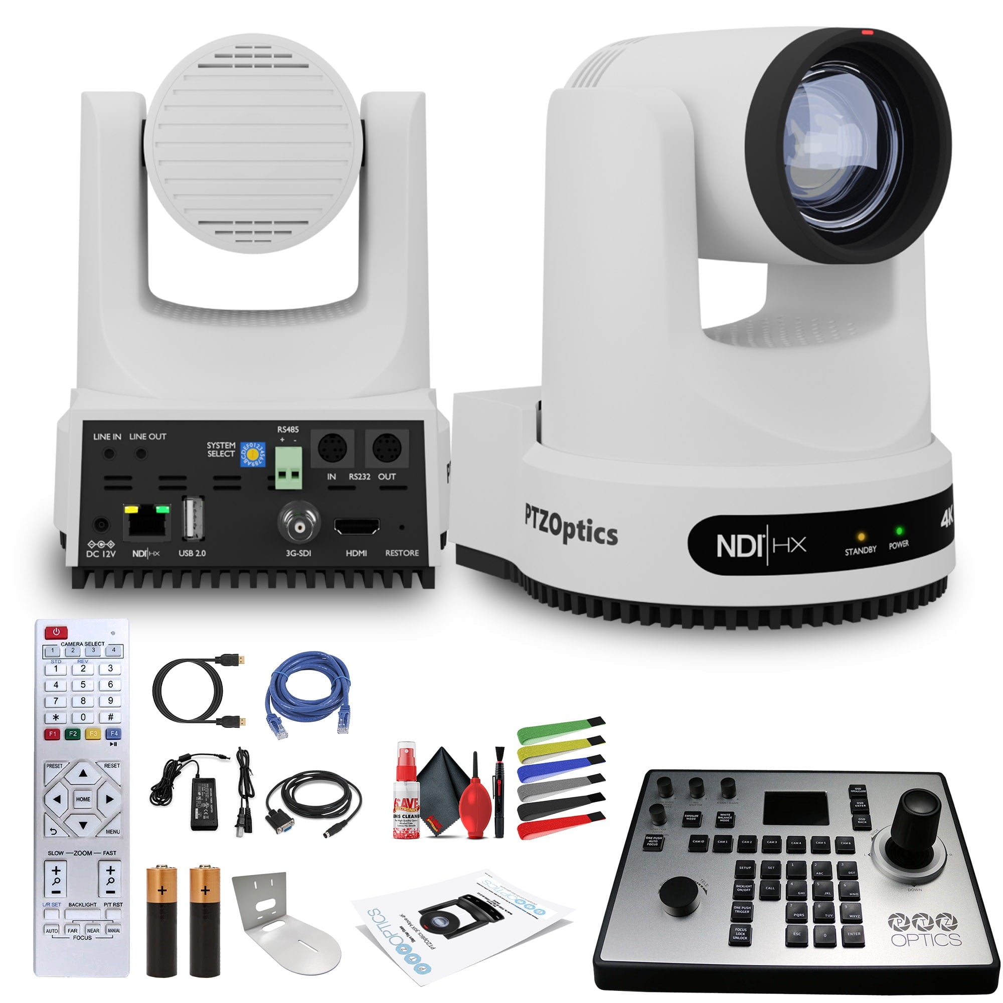 PTZOptics Move 4K PTZ Camera with 20x Zoom White PT20X-4K-WH-G3 + PT-JOY-G4 Controller + Wall Mount
