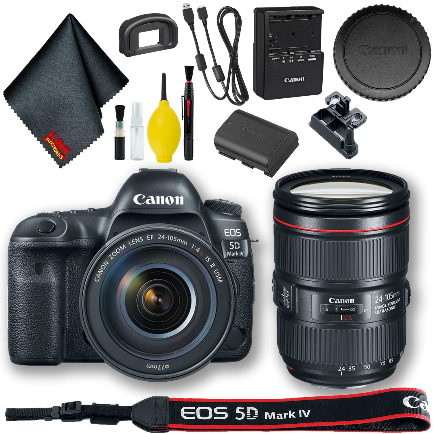 Canon EOS 5D Mark IV DSLR Camera with 24-105mm f/4L II Lens International Model Base Bundle