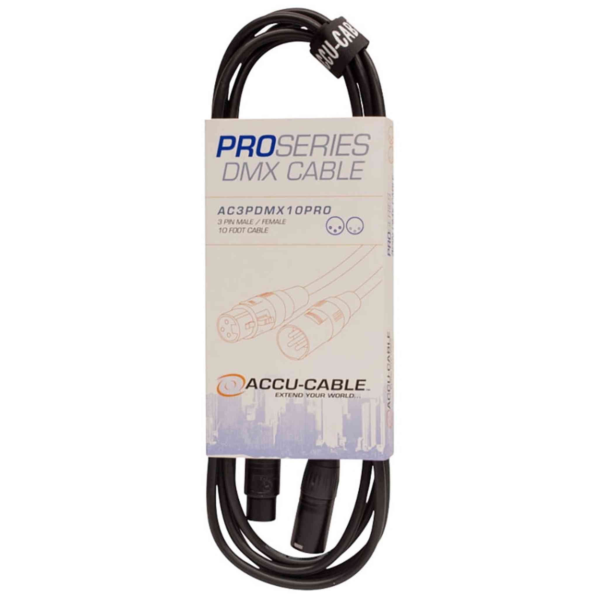 Accu Cable, PRO Series DMX Stage Light Cable, 3 Pin Connection AC3PDMX10PRO 10 FT Accu