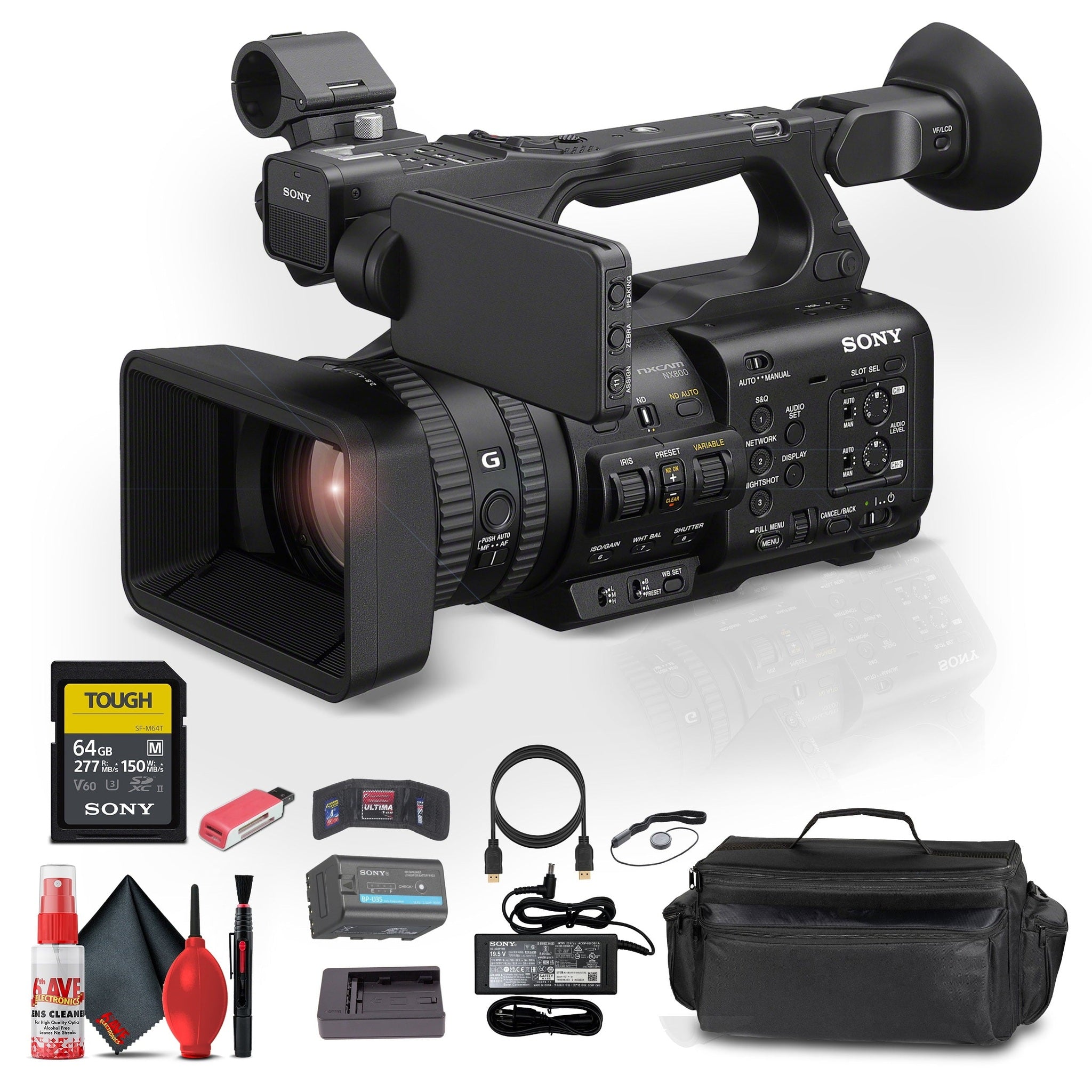 Sony HXR-NX800 NXCAM Camcorder + 64GB Memory Card + Case + More Sony