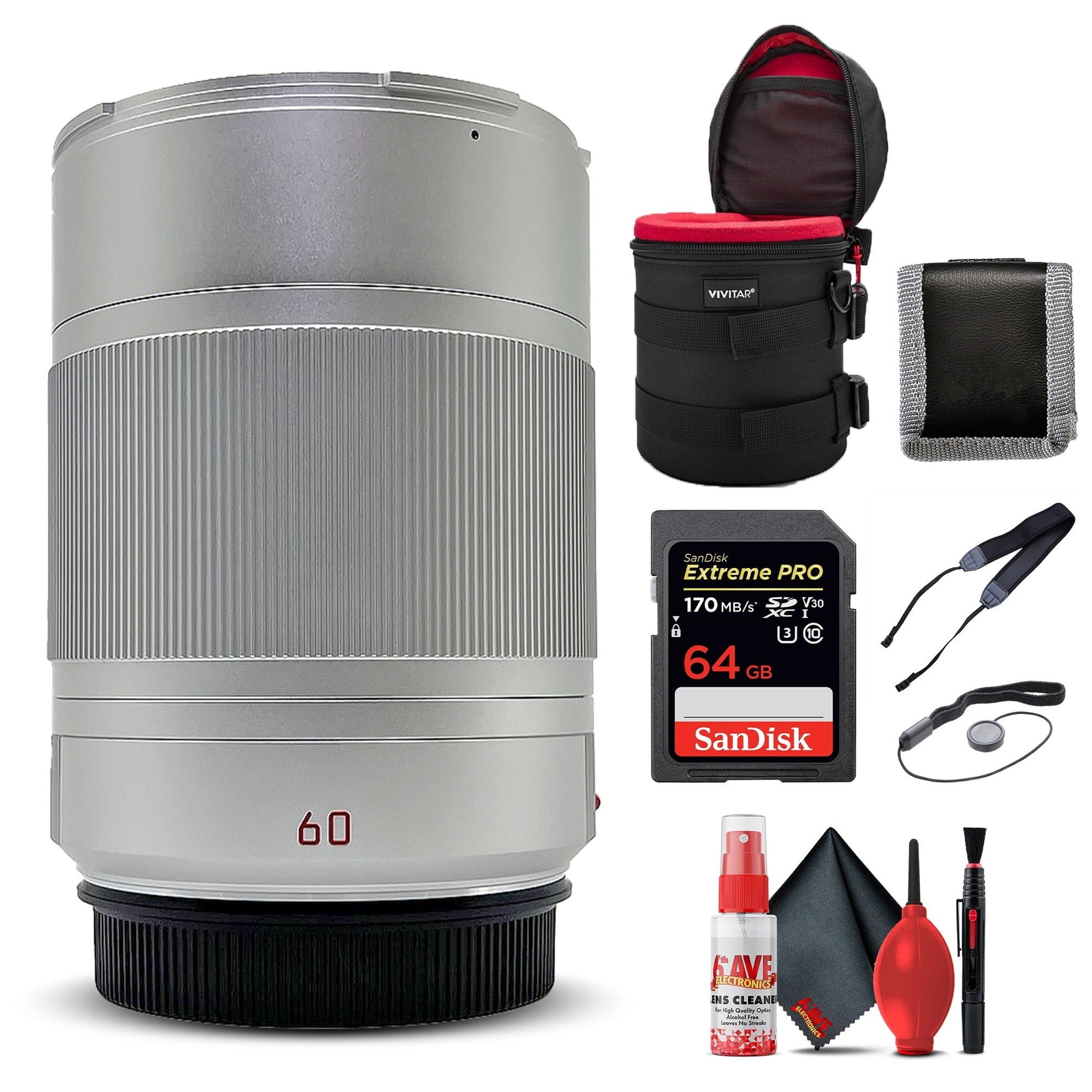 Leica APO-Macro-Elmarit-TL 60 mm f/2.8 ASPH Lens - Silver + 6Ave Accessory Kit Leica