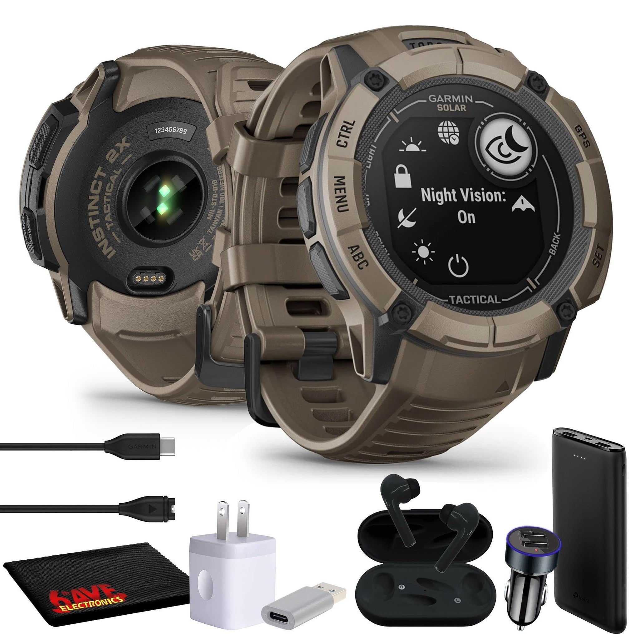 Garmin Instinct 2X Solar Tactical Edition GPS Smartwatch, Coyote Tan, Bundle Garmin