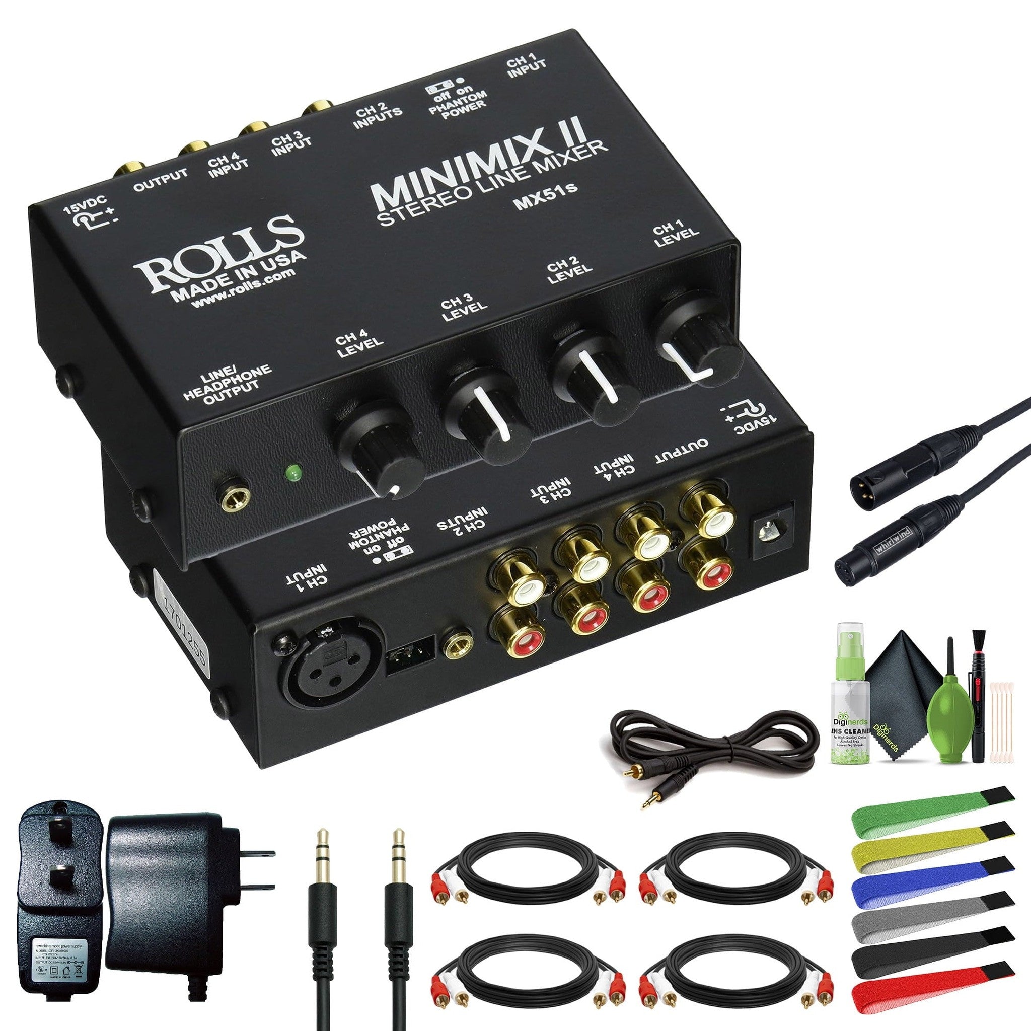 Rolls MX51s Mini-Mix 2 Four-Channel Stereo Line RCA Mixer Bundle rolls