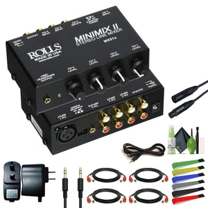 Rolls MX51s Mini-Mix 2 Four-Channel Stereo Line RCA Mixer Bundle rolls