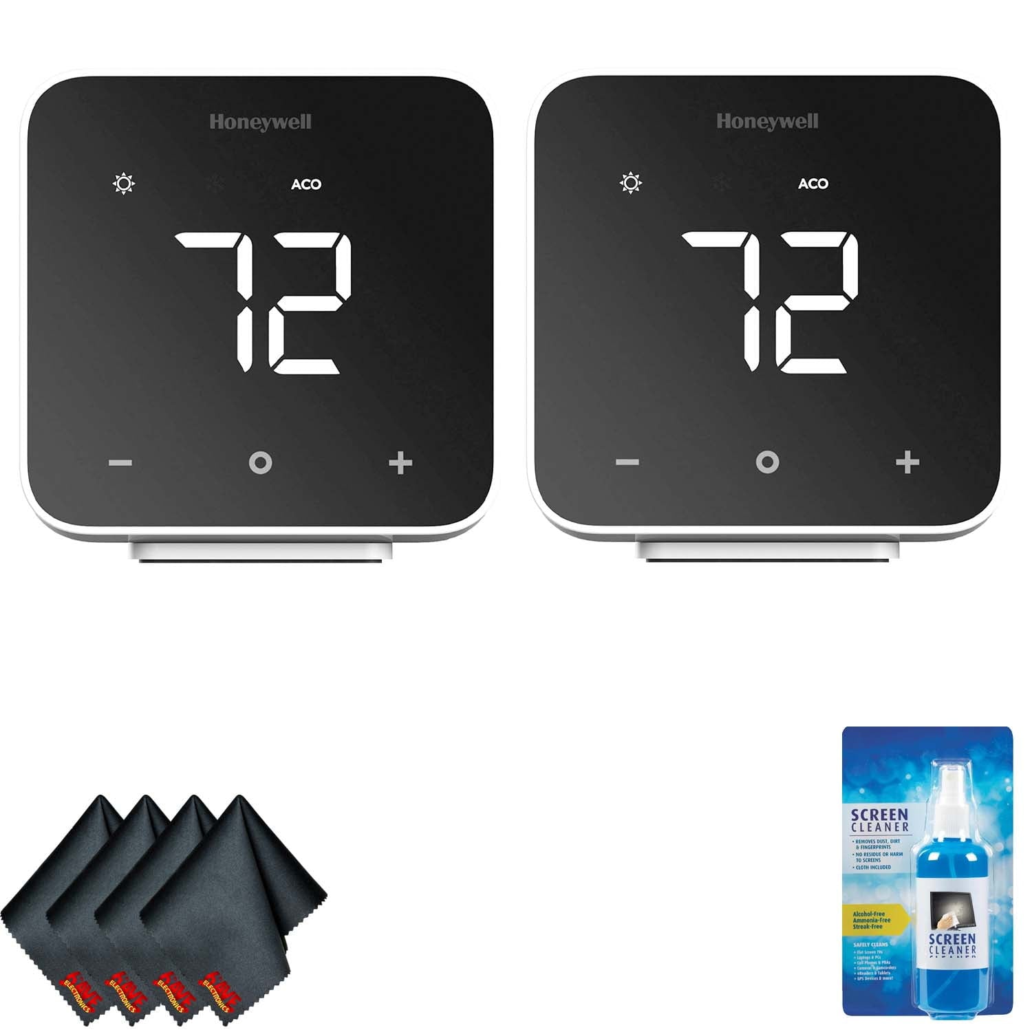 Honeywell Home D6 Thermostat Black 2-Pack with Screen Cleaning Kit