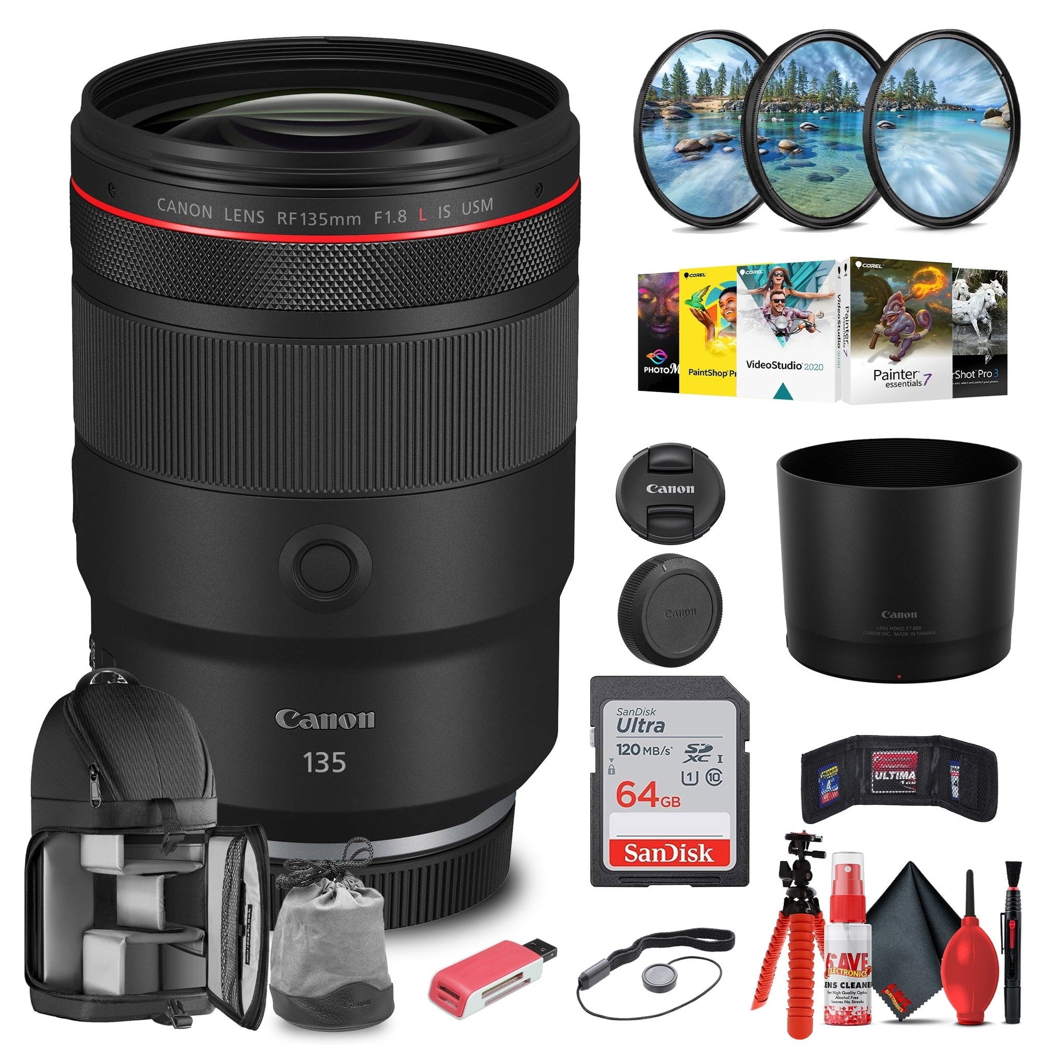 Canon RF 135mm f/1.8 L IS USM Lens with 64GB Extreme Pro Card + Photo Software Canon