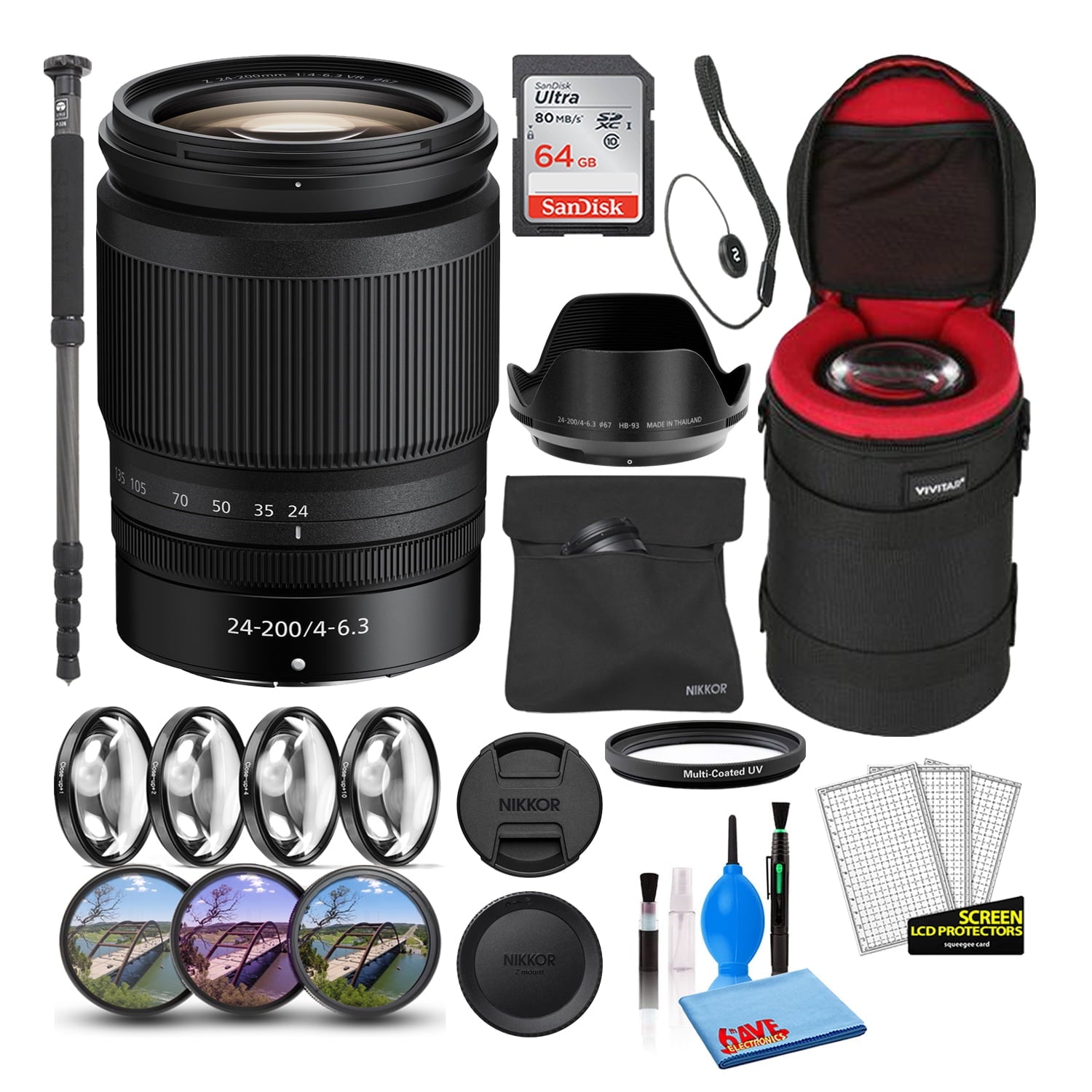 Nikon NIKKOR Z 24-200mm f/4-6.3 Lens (20092) Intl Model Bundle + 64GB SD Card