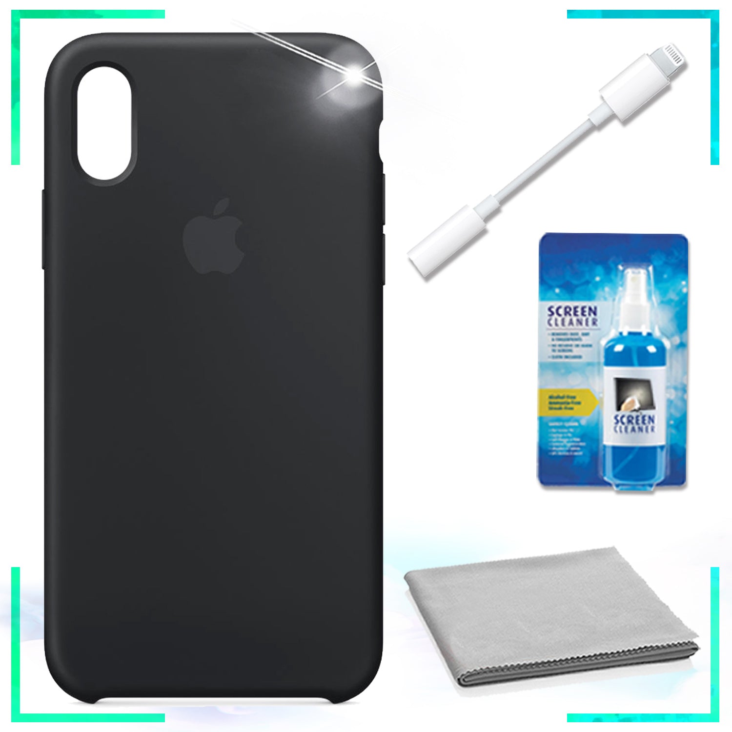 Apple Silicone Case Black Iphone X in Black with Adapter Bundle