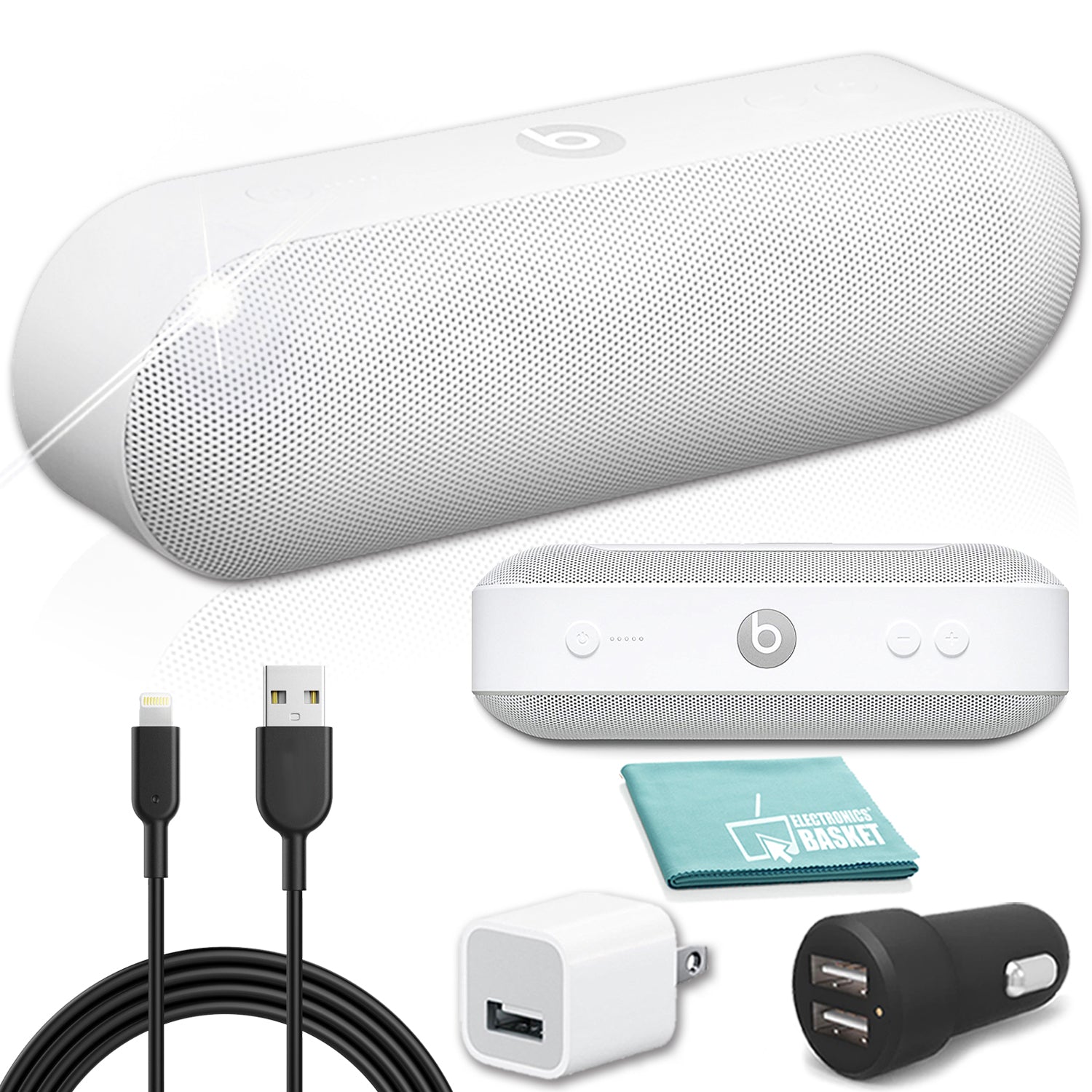 Beats Pill Speaker in White Premium Charger Bundle