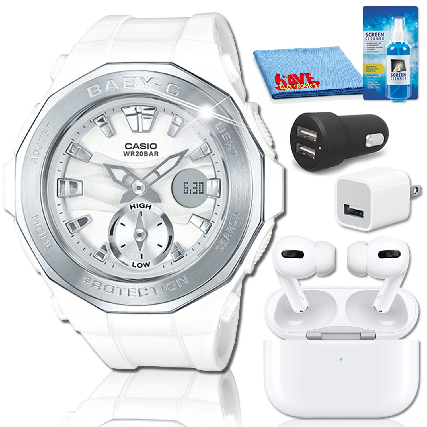 Casio Baby-G Watch (BGA220-7A) with Airpods Pro Bundle