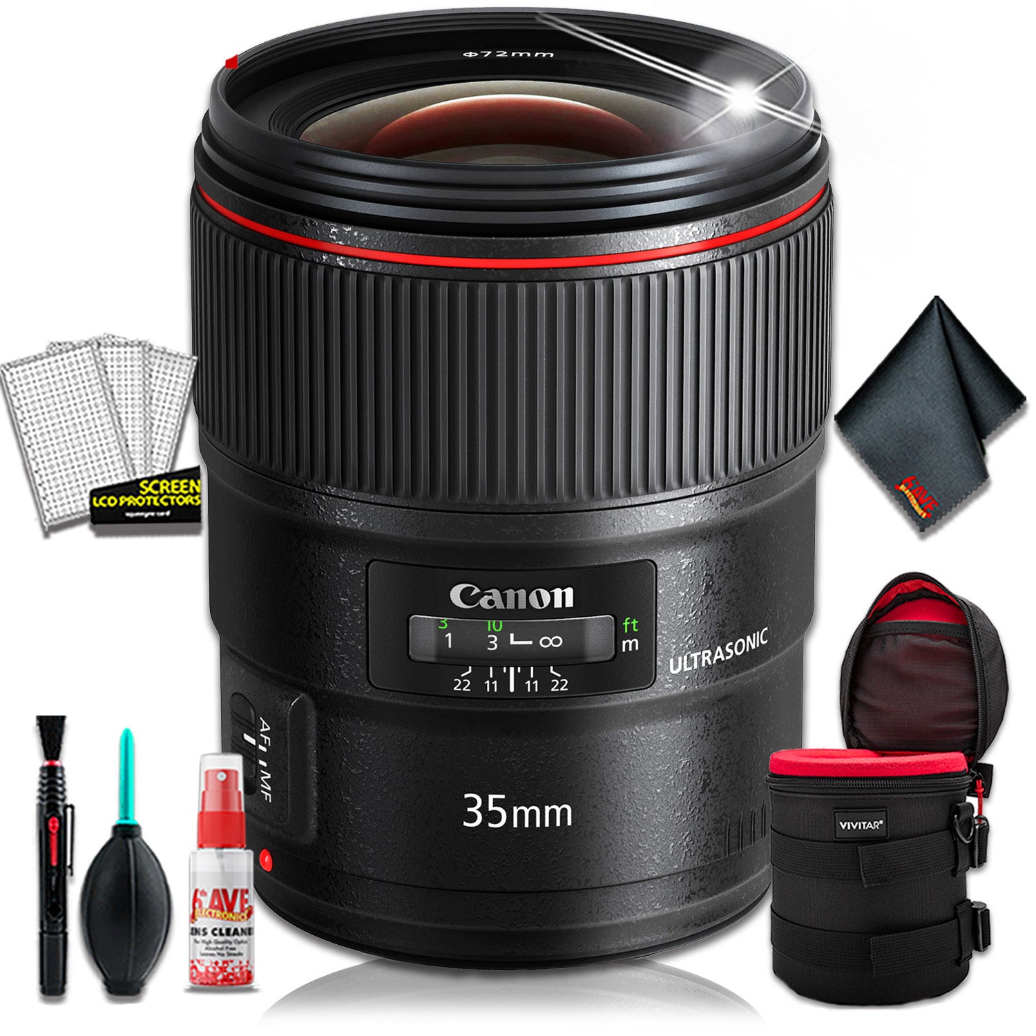 Canon EF 35mm f/1.4L II USM Lens (Intl Model) + 4.5 inch Lens Case + Cleaning Kit