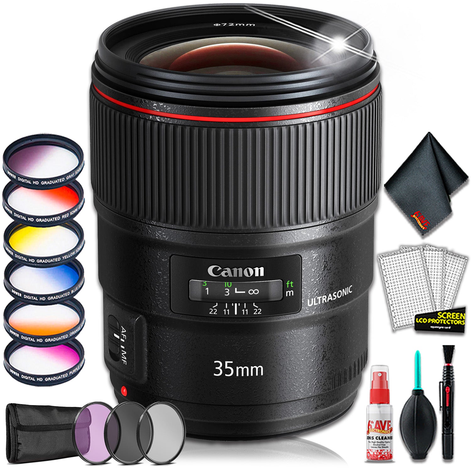 Canon EF 35mm f/1.4L II USM Lens (Intl Model) + Fully Loaded Lens filter Kit