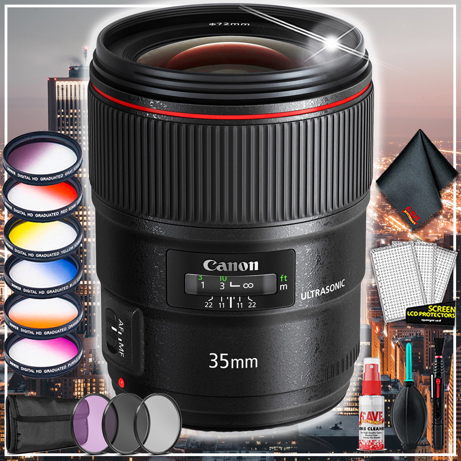 Canon EF 35mm f/1.4L II USM Lens (Intl Model) + Fully Loaded Lens filter Kit