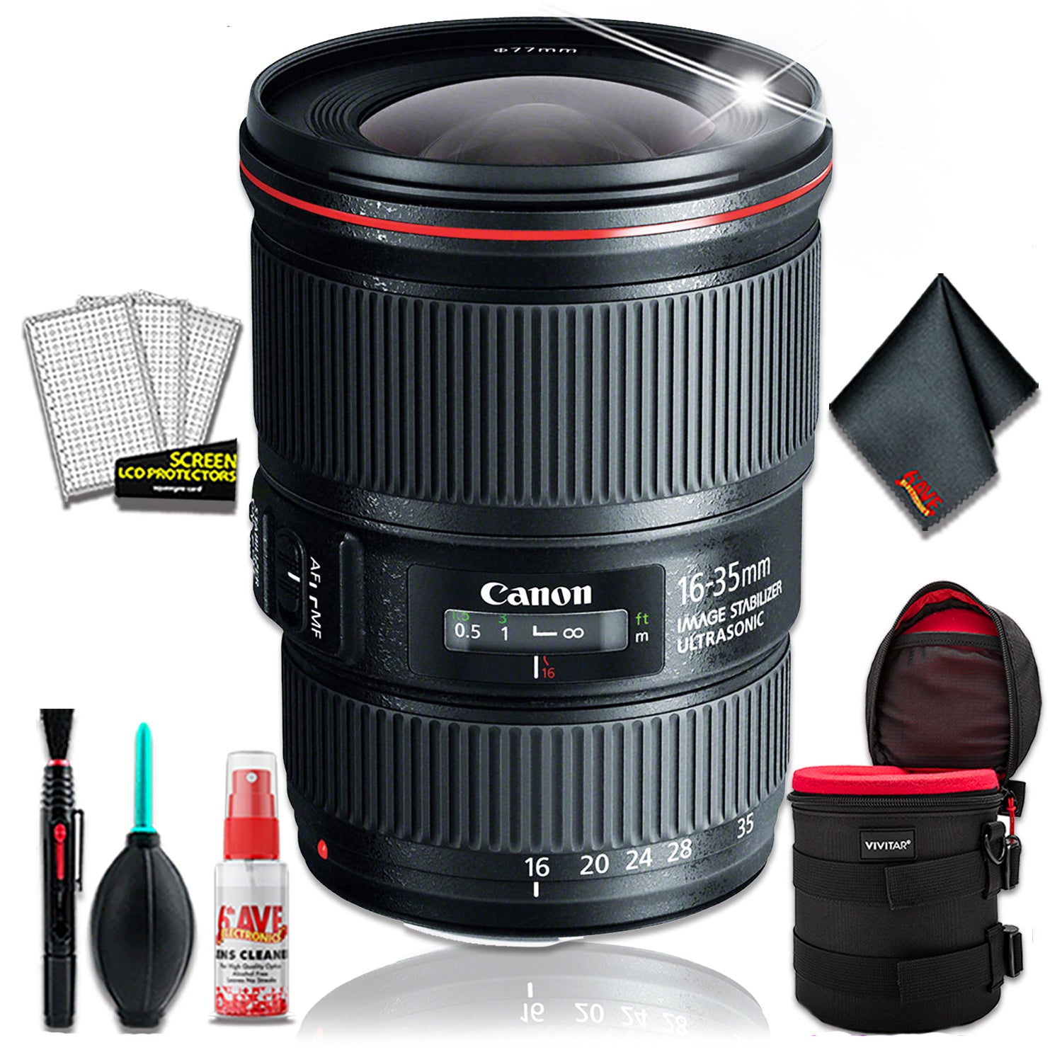 Canon EF 16-35 4.0 f/4 L IS USM (Intl Model) + 6 inch Vivitar Premium Lens Case + Cleaning Kit