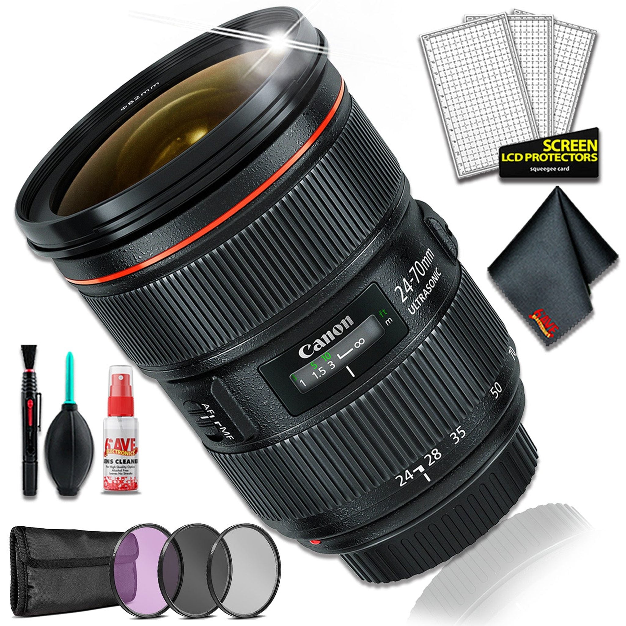 Canon 24-70 f.2.8L II USM 82mm Lens Intl Model + 3pcs UV Lens Filter Kit + Cleaning Kit Canon