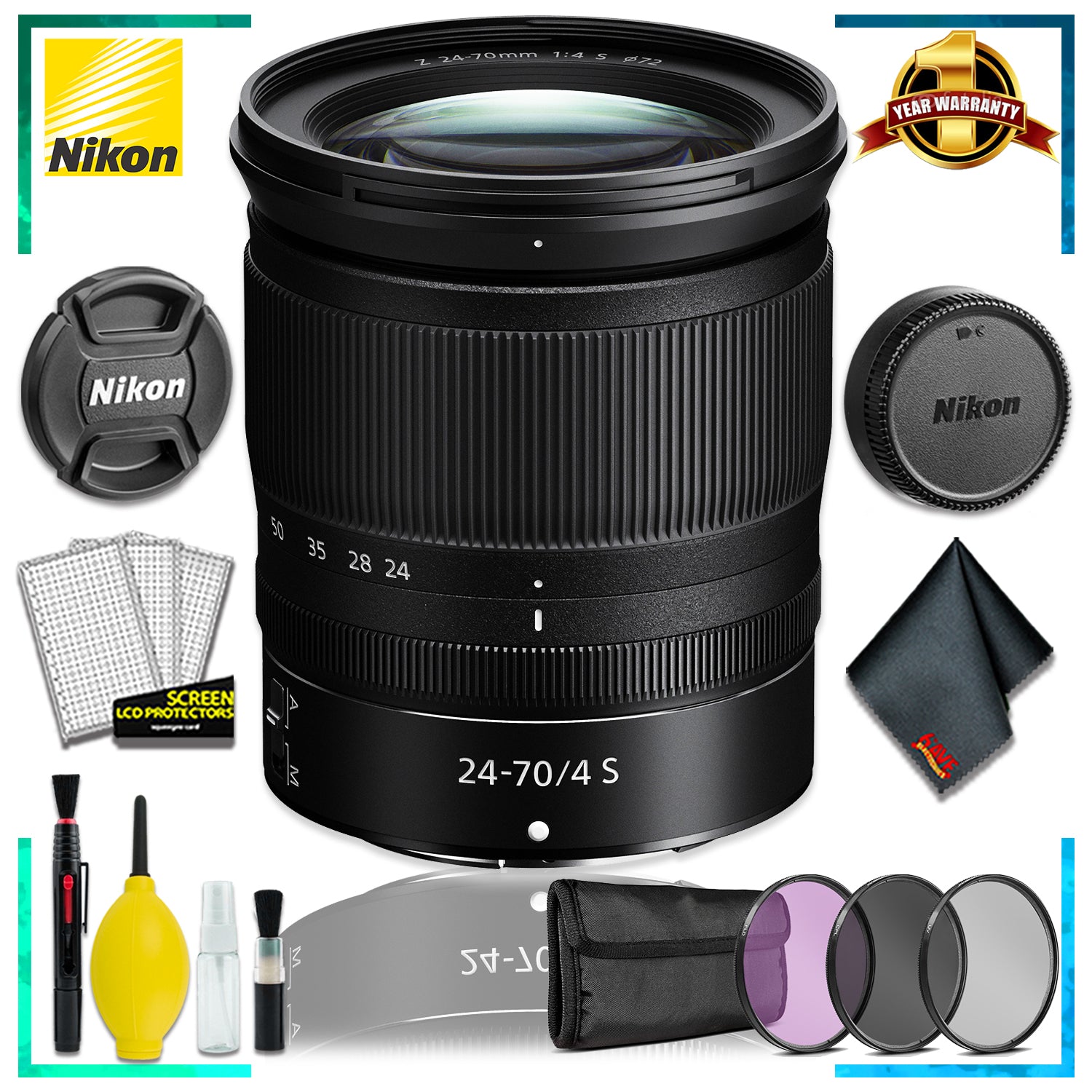 Nikon NIKKOR Z 24-70mm f.4 S Lens (Intl Model) + 3pcs Lens Filter Kit + Cleaning Kit