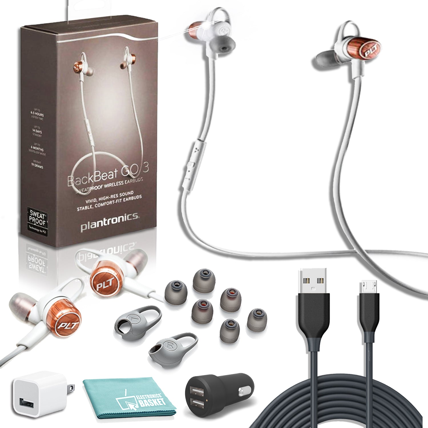 Plantronics BackBeat GO 3 Wireless Earbuds in Copper Premium Charging Bundle