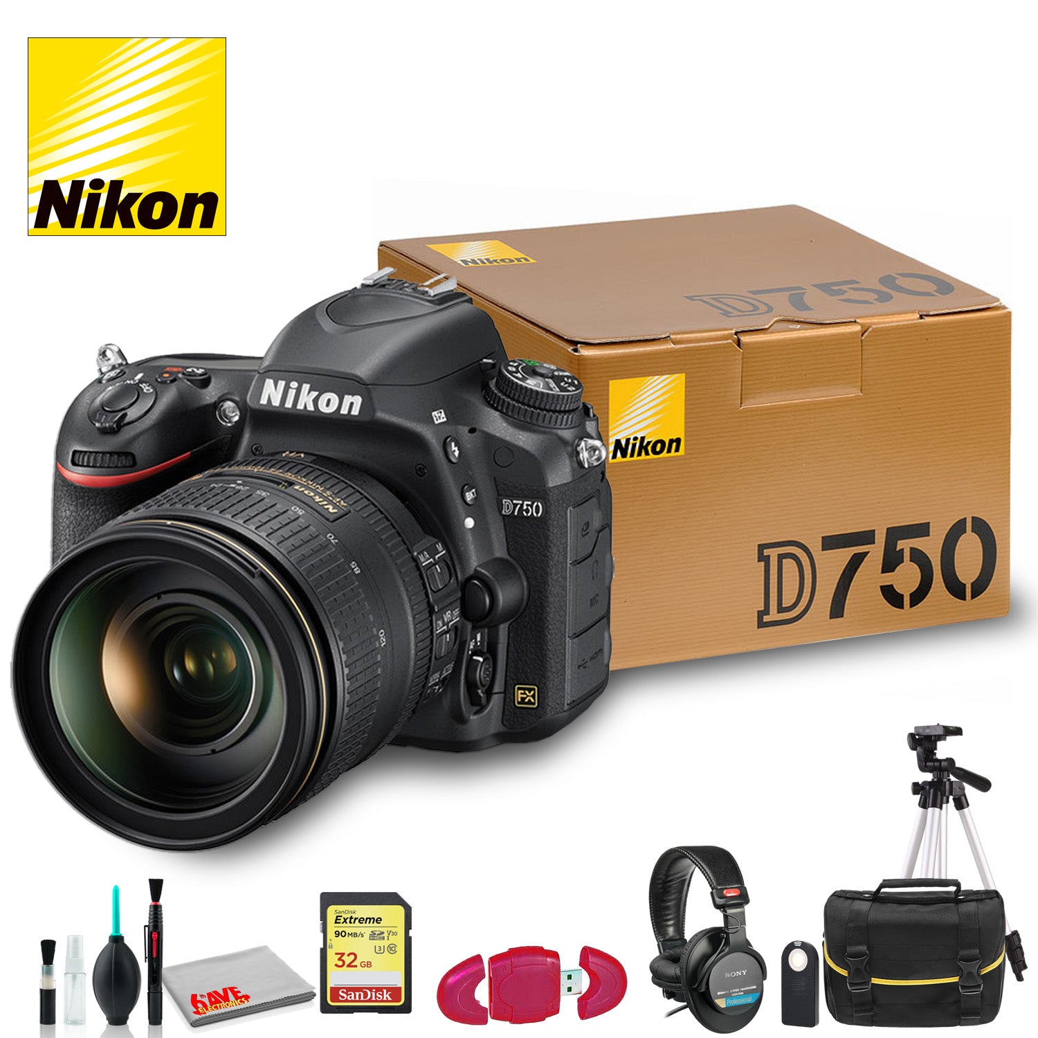 Nikon D750 DSLR Camera with 24-120mm Lens + DSLR Shoulder Bag, 77mm UV Filter and more