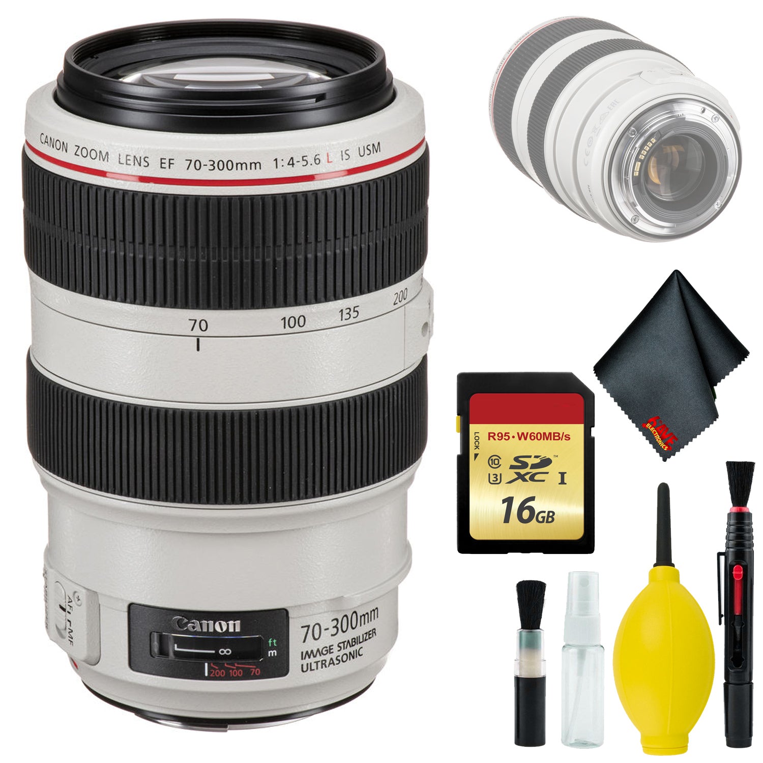 Canon EF 70-300mm f/4-5.6L IS USM Lens - Table Top Tripod, Lens Cleaning Kit & LCD Screen Protectors Blower Brush Lens Pen