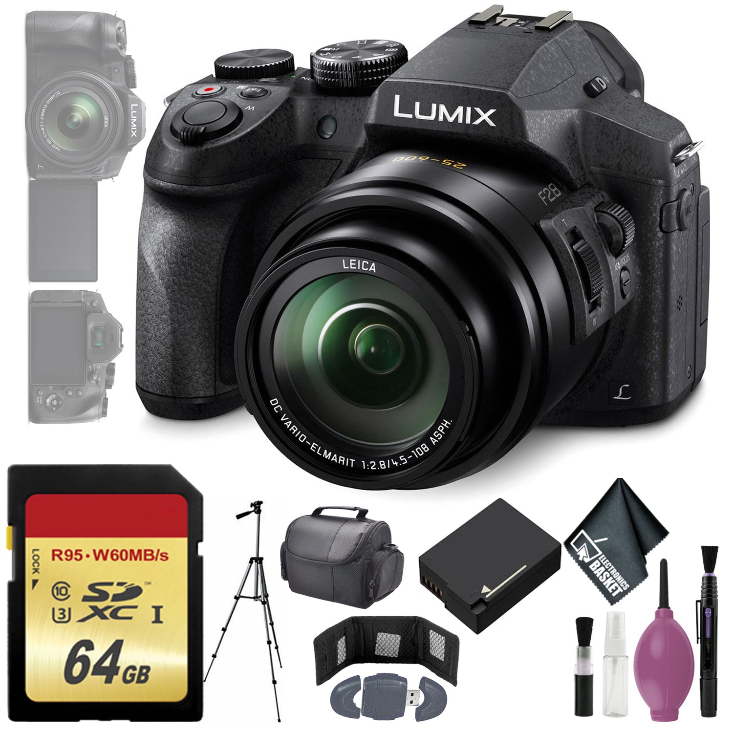 Panasonic Lumix DMC-FZ300 Digital Camera - 64GB - Memory Card Wallet - Reader - Battery - 72