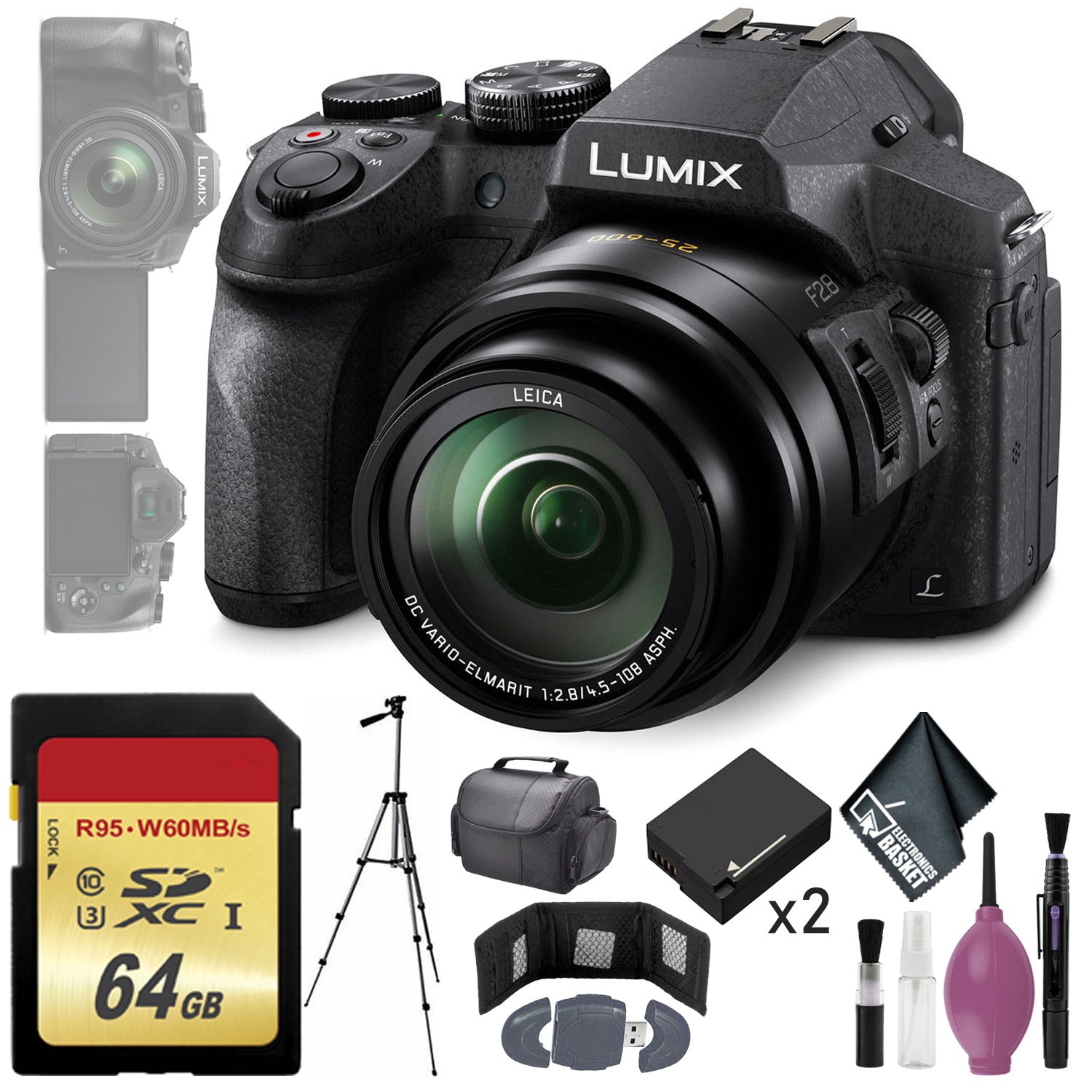 Panasonic Lumix DMC-FZ300 Digital Camera - 64GB - Memory Card Wallet - Reader - Battery x2 - 72