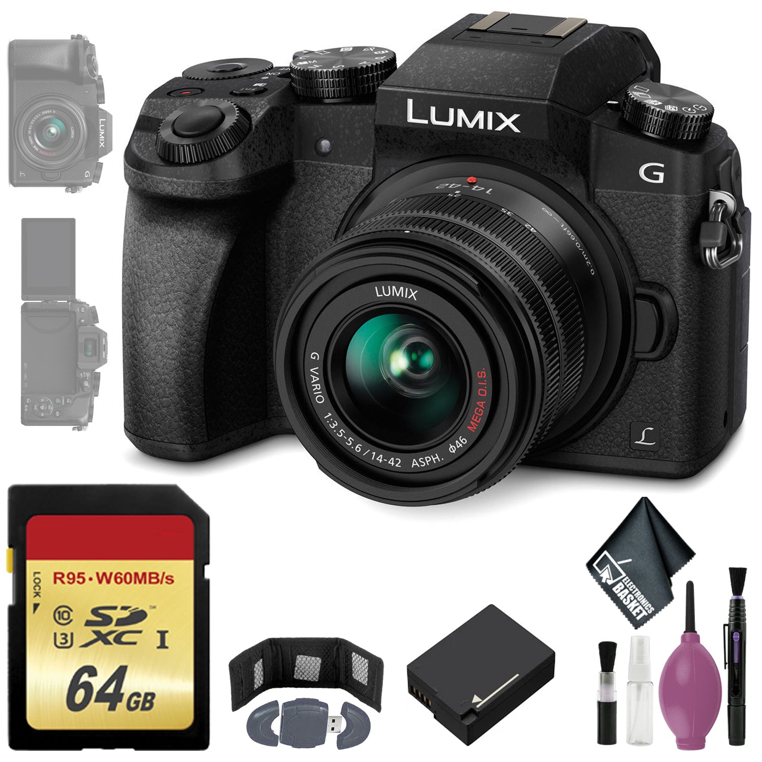 Panasonic Lumix DMC-G7 Mirrorless Micro Four Thirds Digital Camera w/ 14-42mm Lens Black - 64 GB - Memory Card Wallet