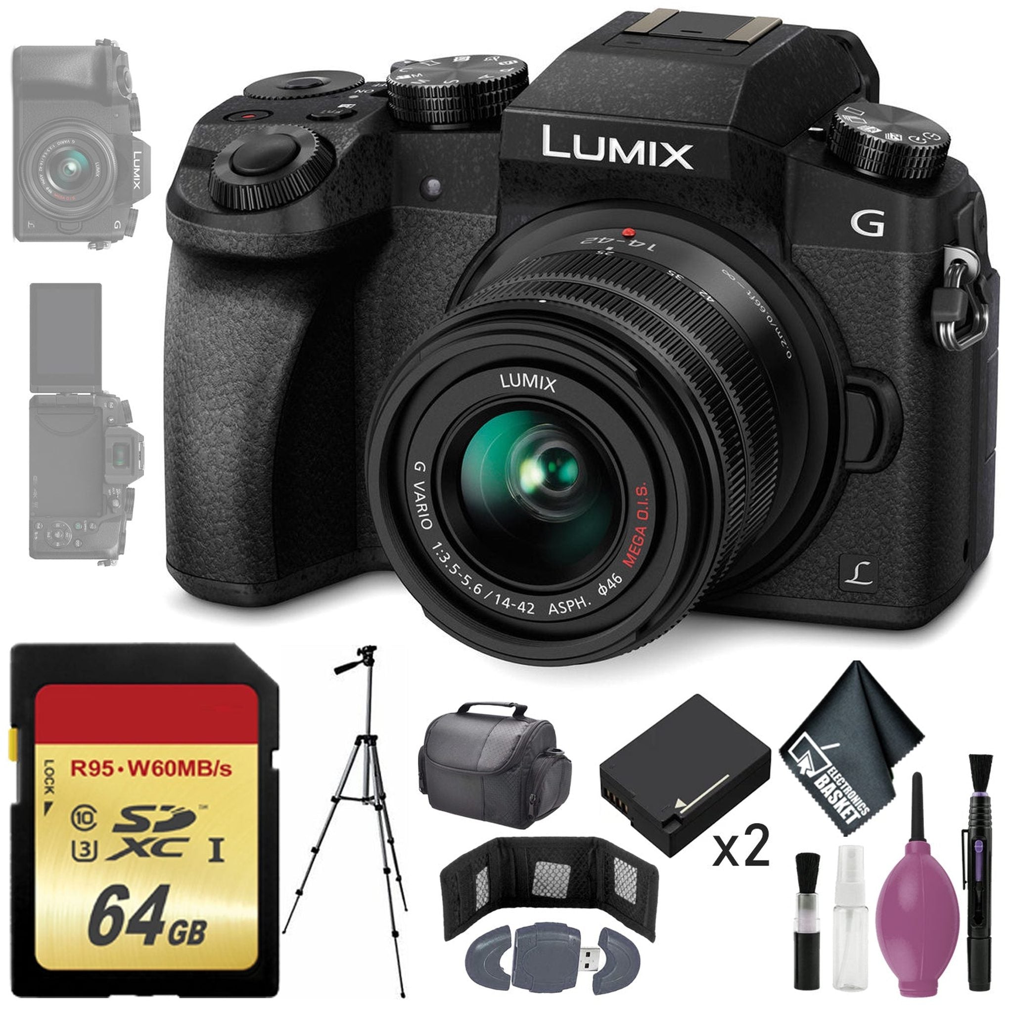 Panasonic Lumix DMC-G7 Mirrorless Micro Four Thirds Digital Camera w/ 14-42mm Lens Black - 64GB - Reader Panasonic