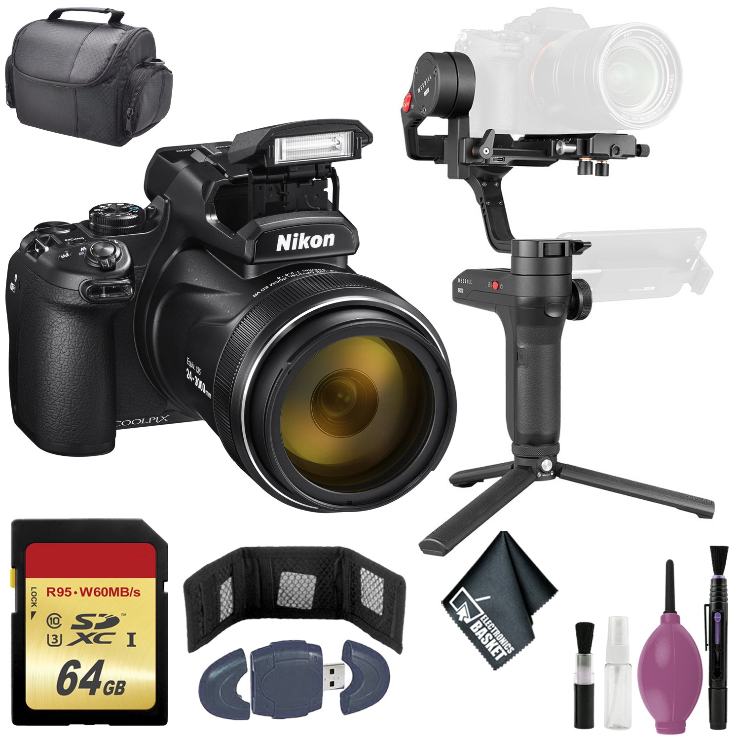 Zhiyun-Tech WEEBILL LAB Handheld Stabilizer - Nikon COOLPIX P1000 Digital Camera - 64GB Case