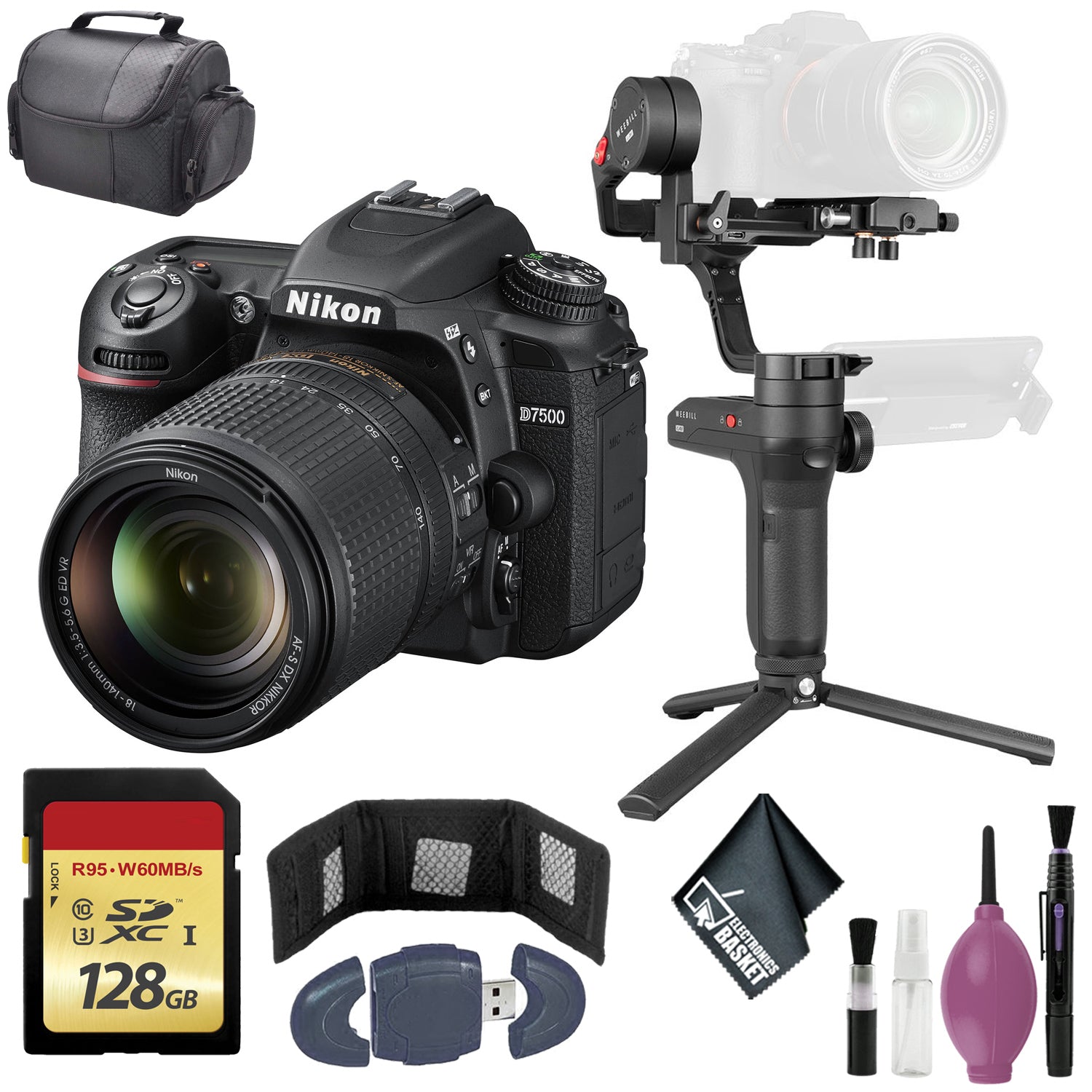 Zhiyun-Tech WEEBILL LAB Handheld Stabilizer - Nikon D7500 DSLR Camera with 18-140mm Lens - 128GB Case
